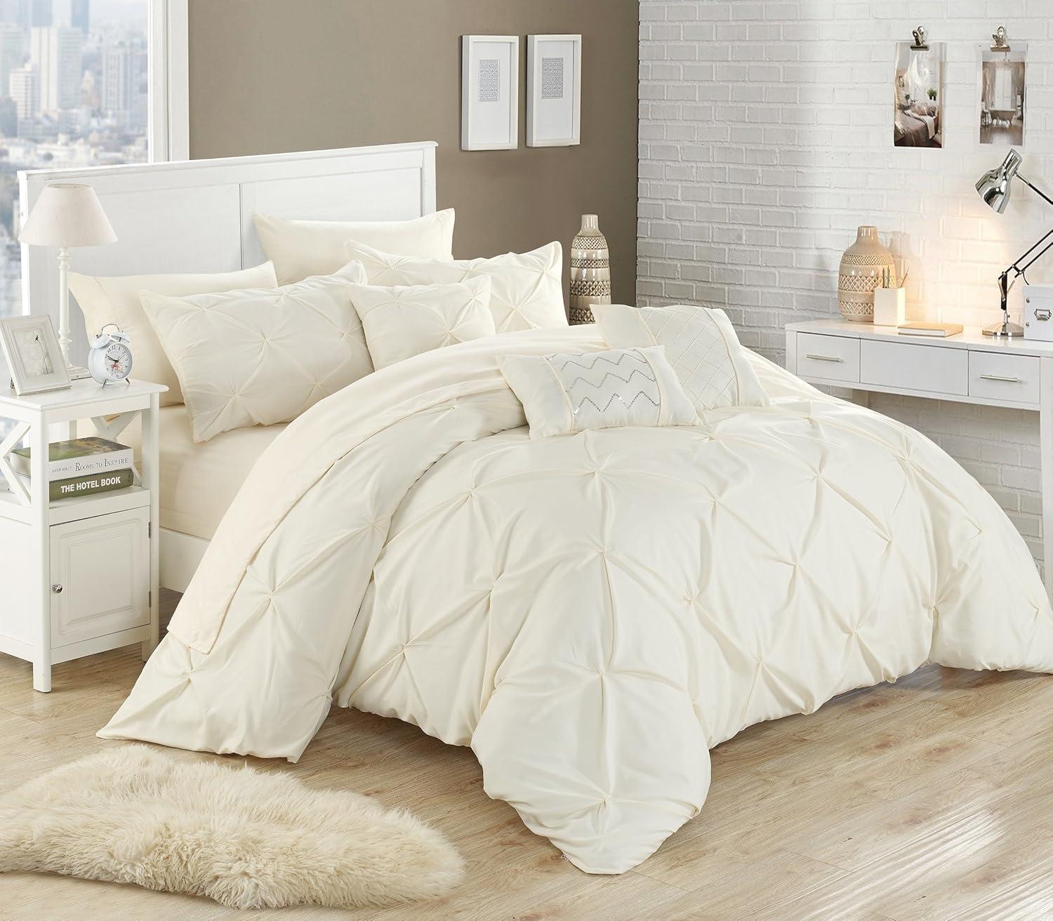 Beige King Microfiber Down Alternative Bed in a Bag Set