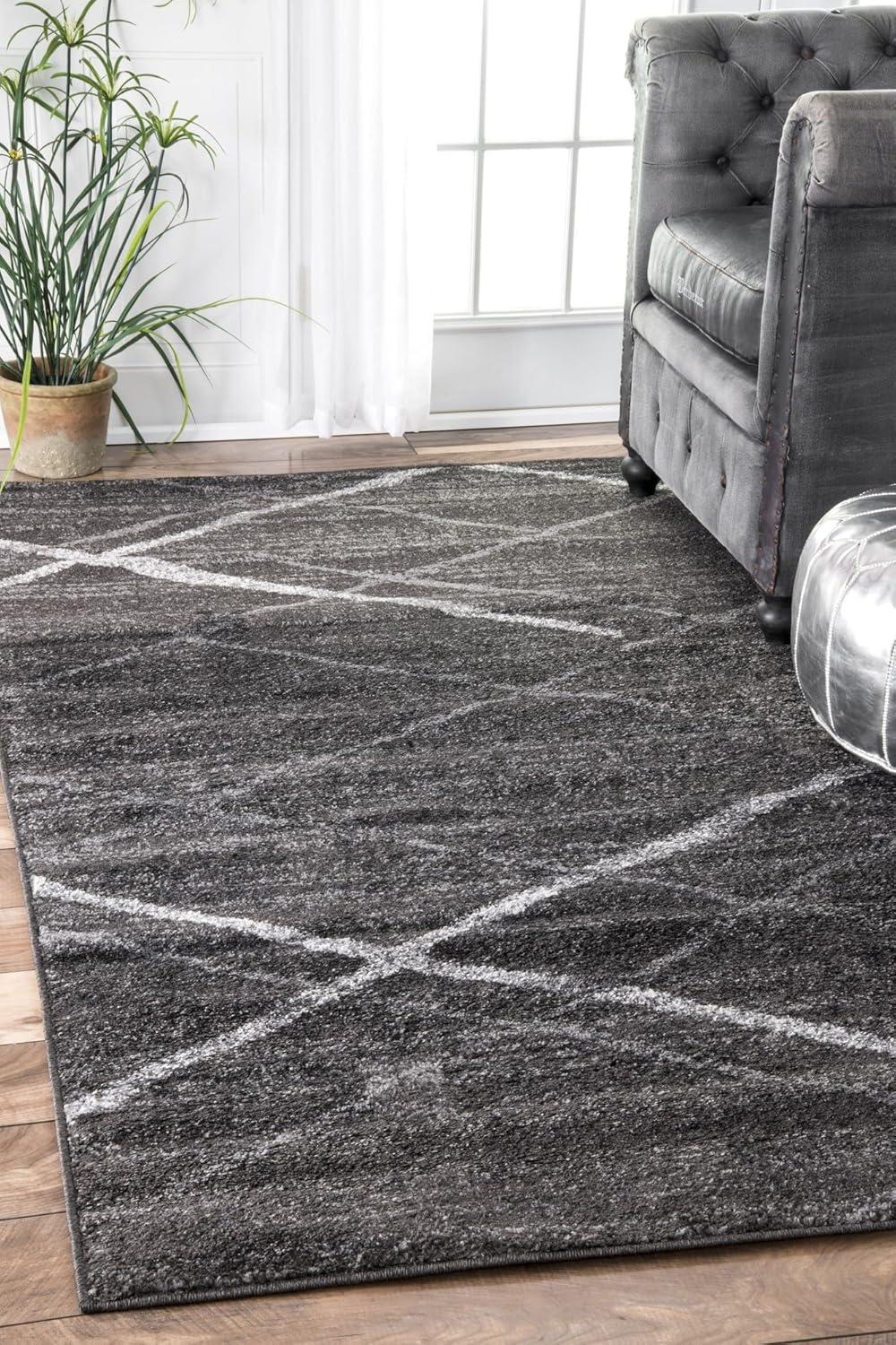 Reversible Dark Grey Synthetic 4' x 6' Easy-Care Area Rug