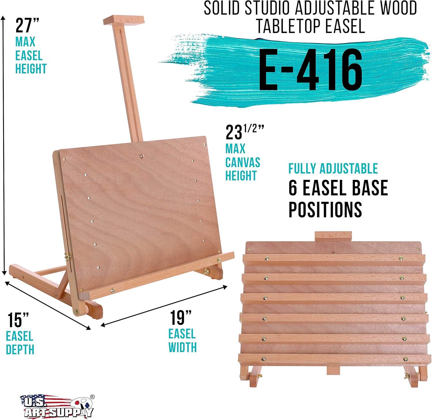 U.S. Art Supply Cancun Solid Wooden Adjustable Tabletop Artist Studio Easel, Beechwood Desktop Table Drawing Board, 27"