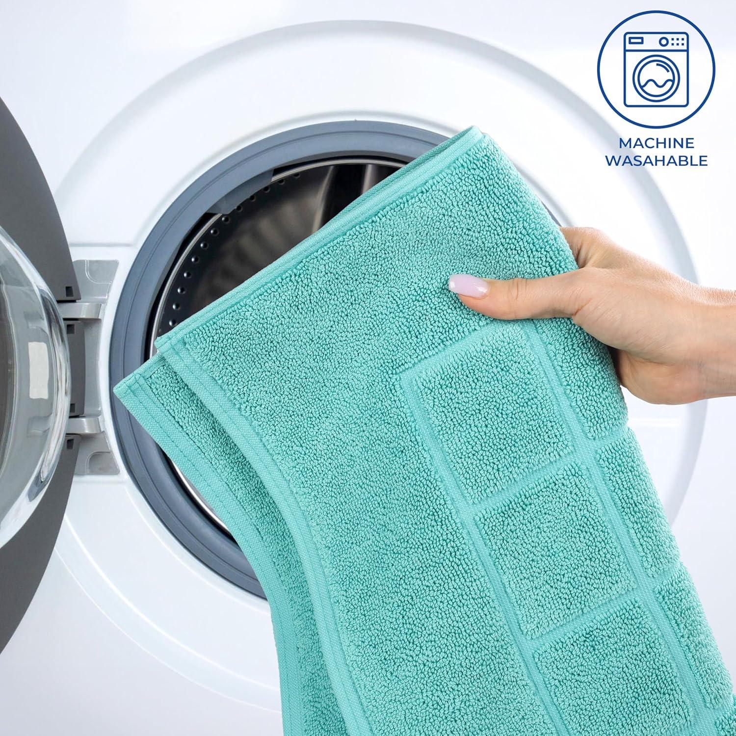 Nora Cotton Terry Solid Absorbent Thick Checkered Washable Bath Mat Set Of 2