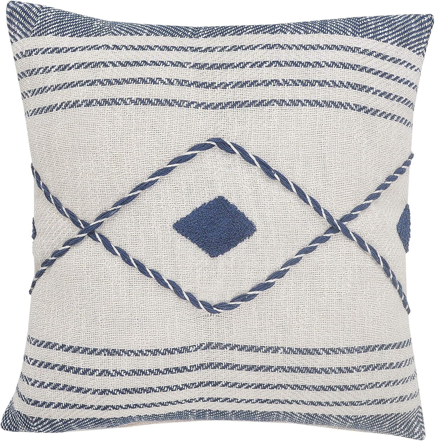 Seaside Serenity 20" Square Hand-Woven Geometric Cotton Throw Pillow Cover