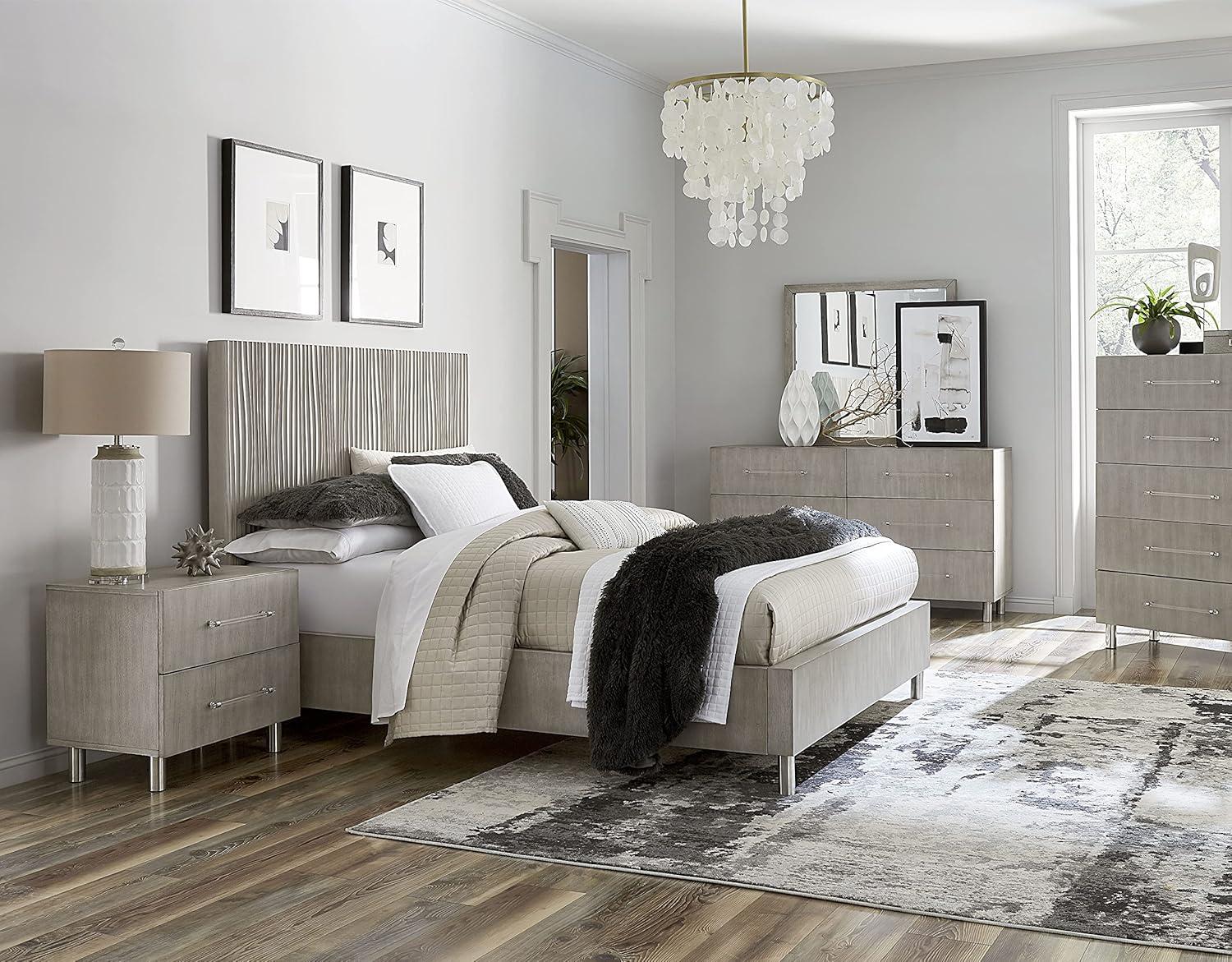 Modus Furniture Argento Wave-Patterned Bed in Misty Grey