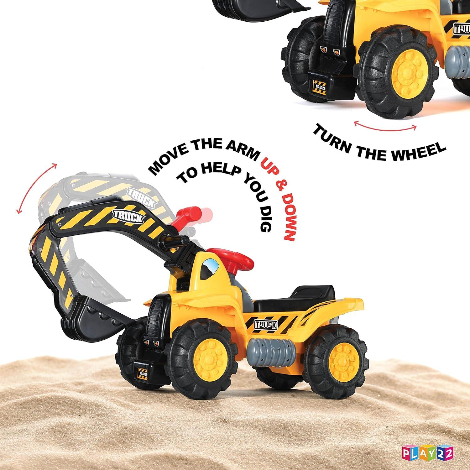 Toy Tractors For Kids Ride On Excavator - Music Sounds Digger Scooter Tractor Toys Bulldozer Includes Helmet With Rocks - Ride On Tractor Pretend Play - Toddler Tractor Construction Truck - By Play22