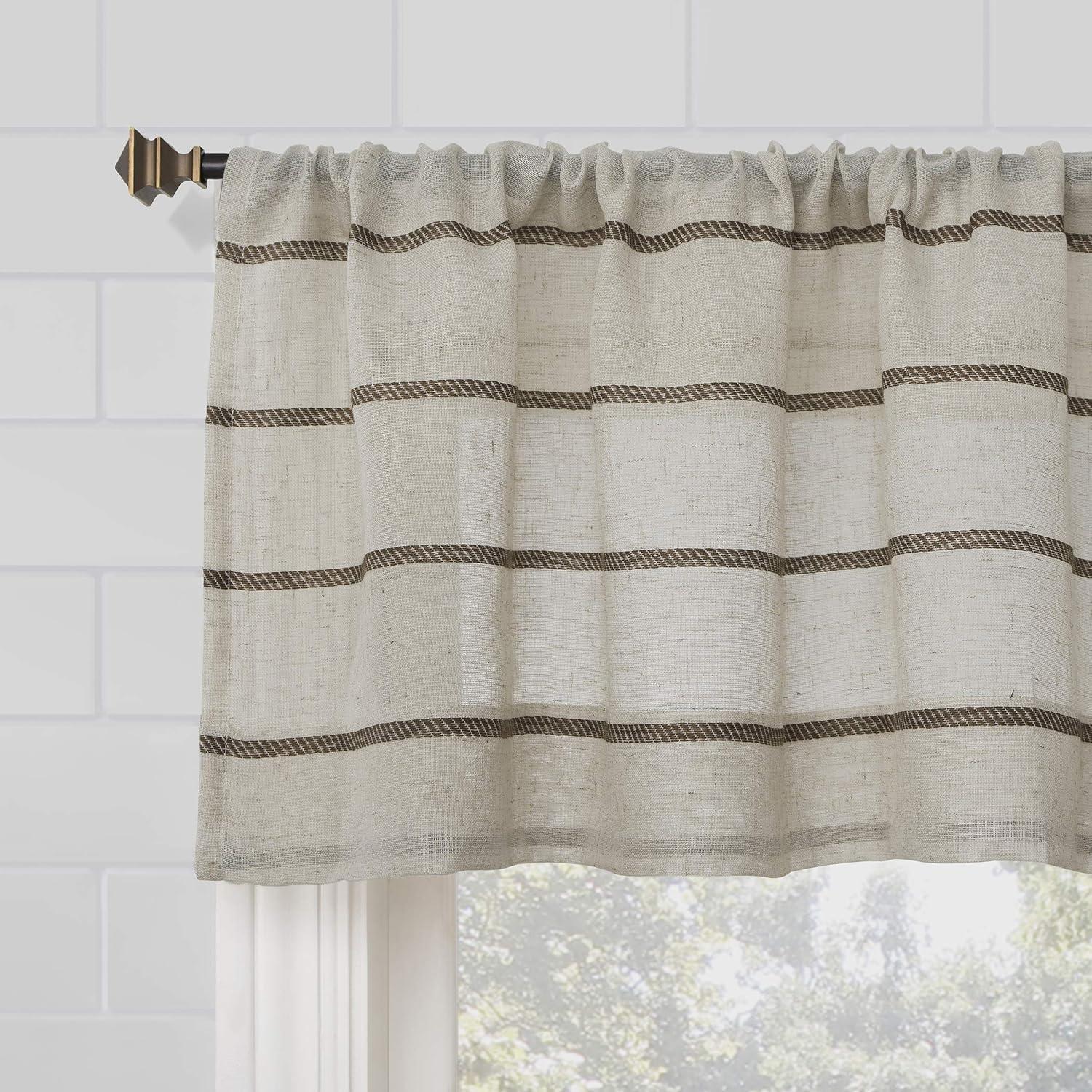 Clean Window Clean Window Aso Twill Stripe Linen Blend Sheer Rod Pocket Kitchen Curtain Valance