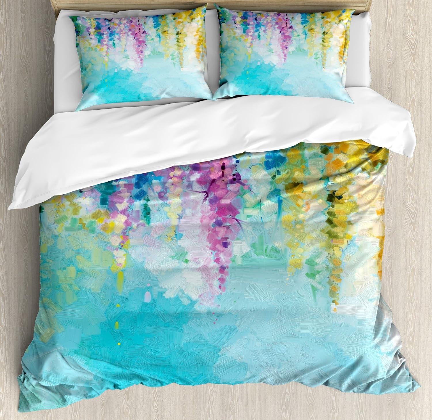 King Size Turquoise and Purple Microfiber Duvet Cover Set