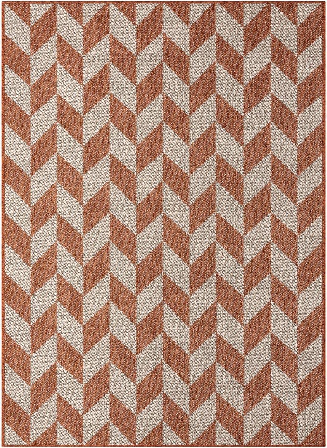 NICOLE MILLER NEW YORK Patio Country Calla Herringbone Indoor/Outdoor Area Rug, Orange/Ivory