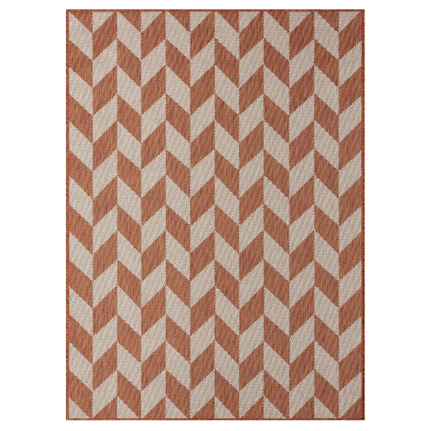 NICOLE MILLER NEW YORK Patio Country Calla Herringbone Indoor/Outdoor Area Rug, Orange/Ivory