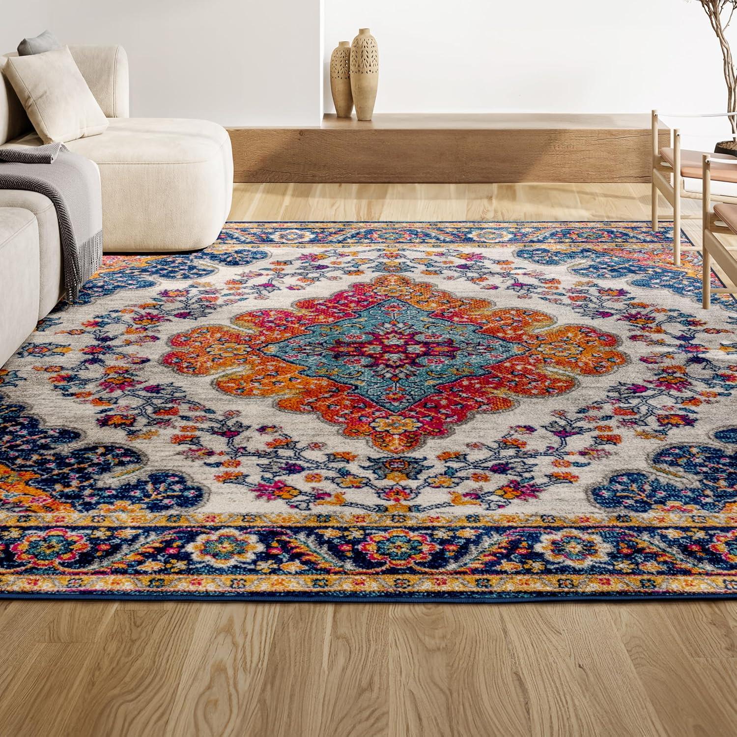 JONATHAN Y Bohemian FLAIR Boho Vintage Medallion Blue/Multi 5 ft. x 8 ft. Area Rug