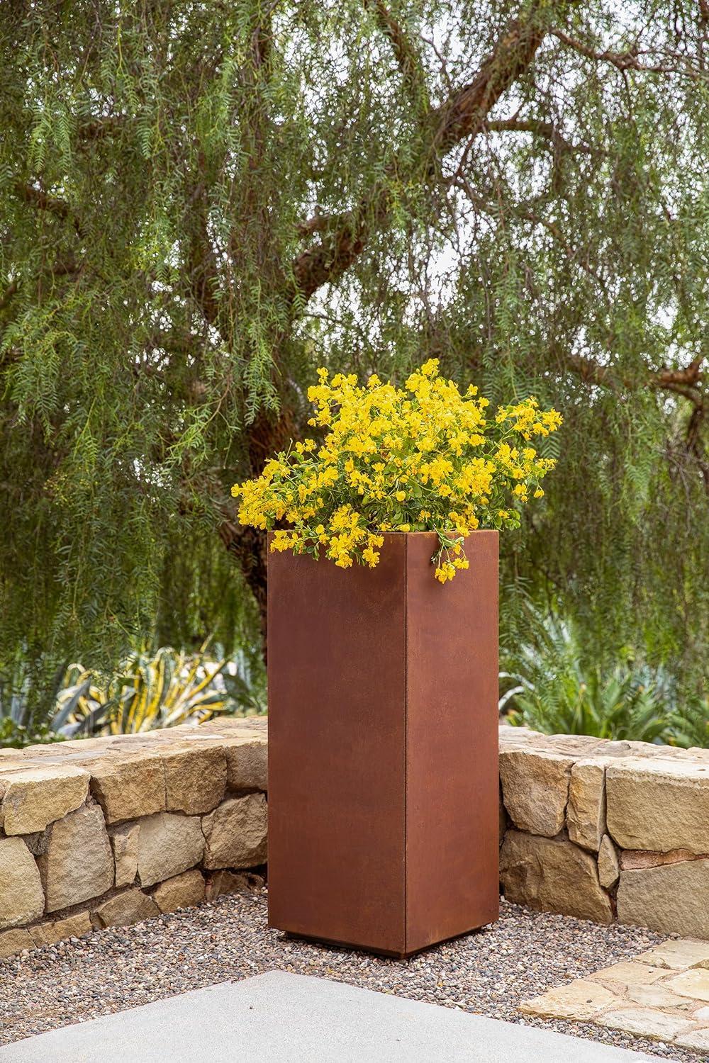 Tall Rust Corten Steel Outdoor Pedestal Planter