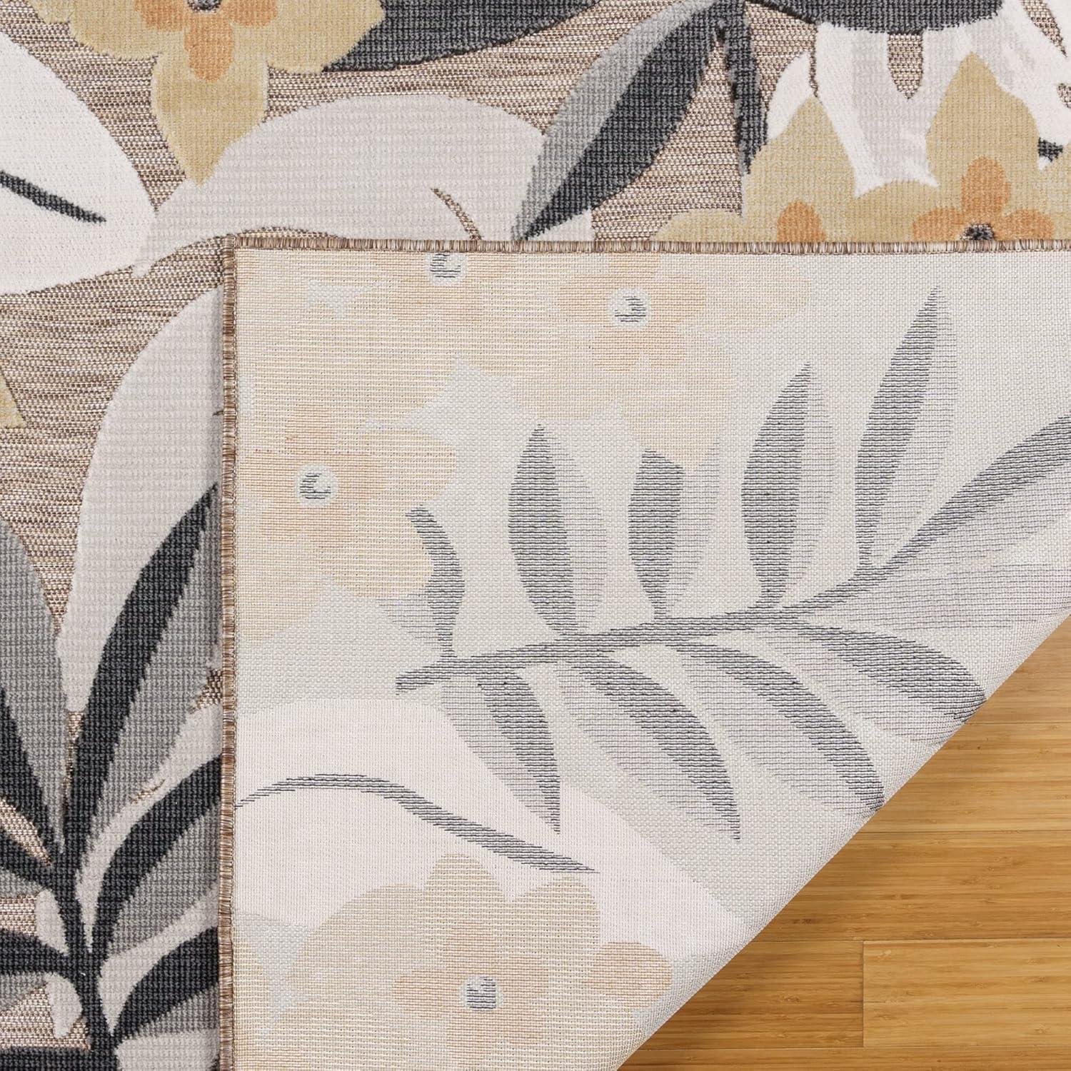 Gertmenian Tara Polly Gray Yellow Ivory Large Tropical Hawaiian Indoor/ Outdoor Flatweave High-Low Area Rug