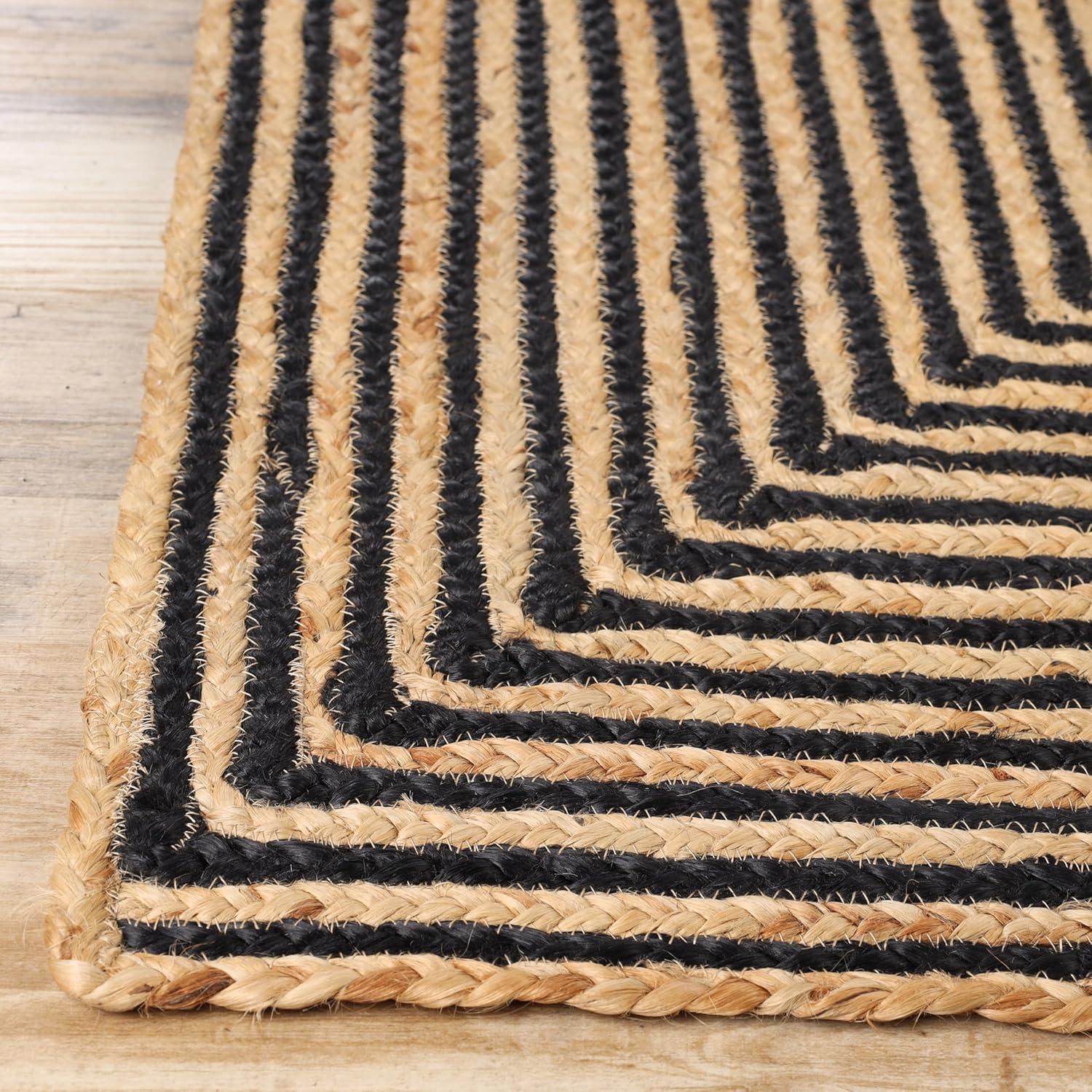 Superior Braided Jute Handwoven Indoor Outdoor Area Rug, 10' Round, Black