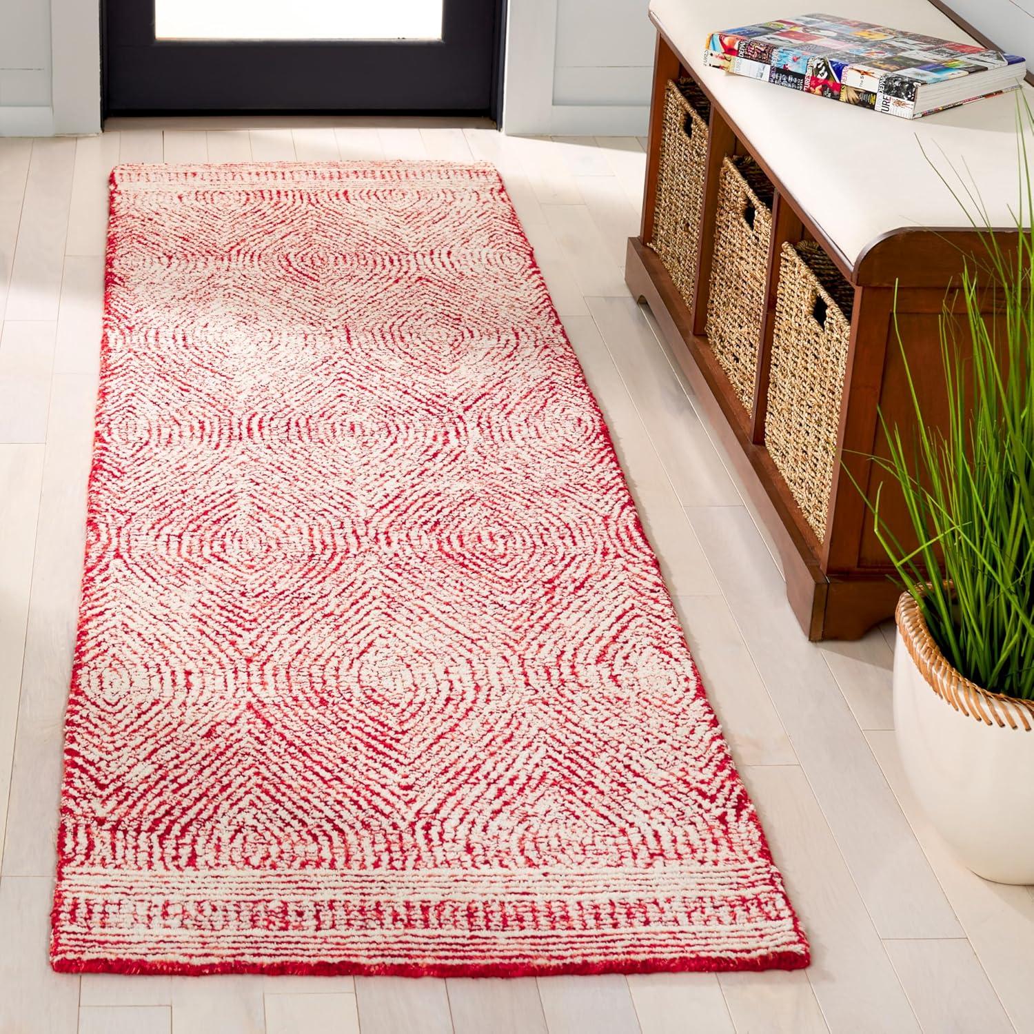 Abstract ABT340 Handmade Indoor Runner - Ivory/Red - 2'-3"x8' - Safavieh
