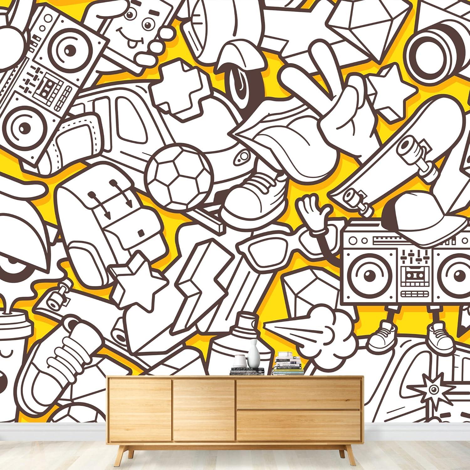 wall26 - Vector Graffiti Urban Pattern - Canvas Art Wall Decor - 100x144 in