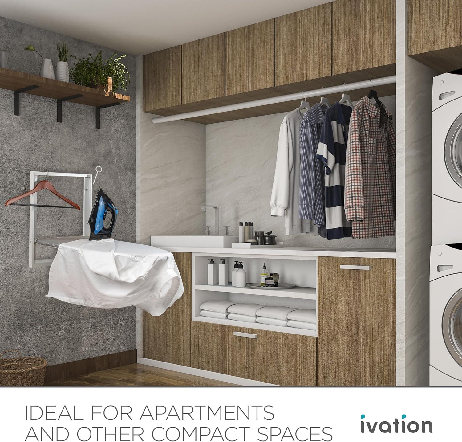 Ivation Wall Mounted Ironing Board, 36.2” x 12.2” Fold Down Iron Board with Iron Holder