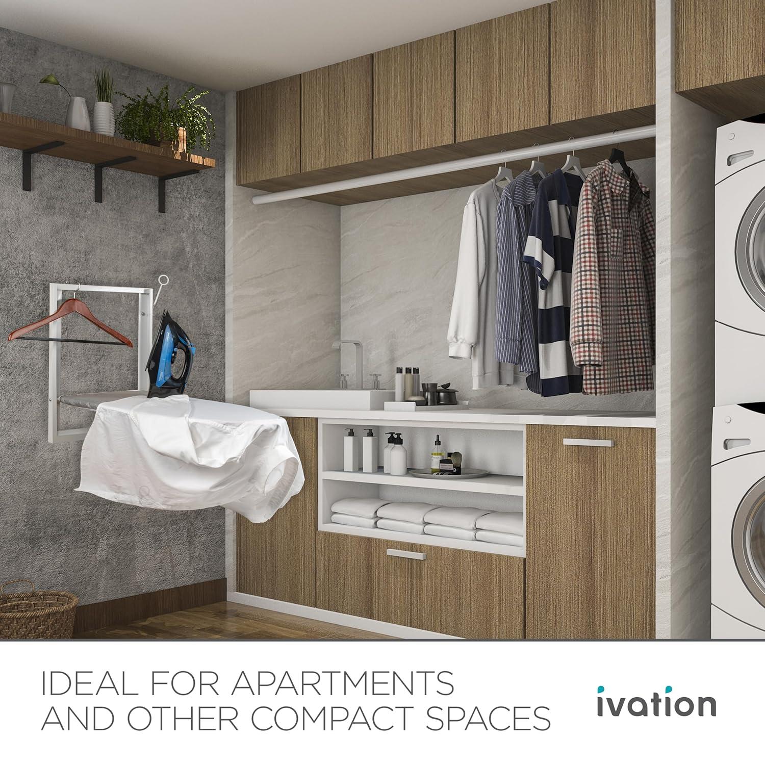 Ivation Wall Mounted Ironing Board, 36.2” x 12.2” Fold Down Iron Board with Iron Holder