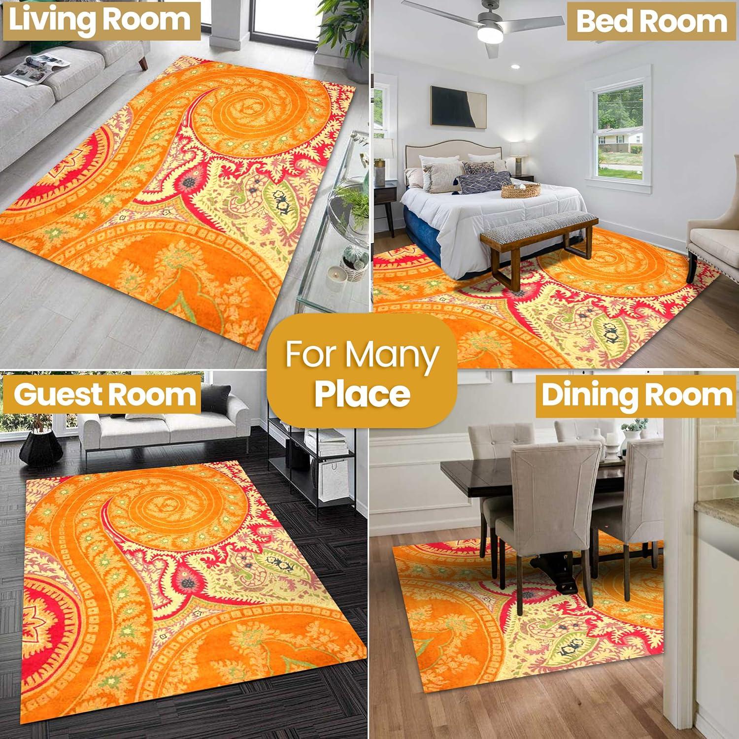 EORC Orange Hand-Tufted Wool Transitional Paisley Rug, 5' x 8'