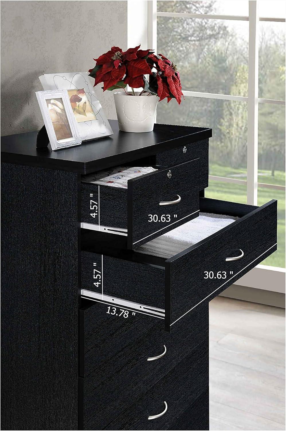 Hodedah 7-Drawer Chest with Locks on 2-Top Drawers in Black