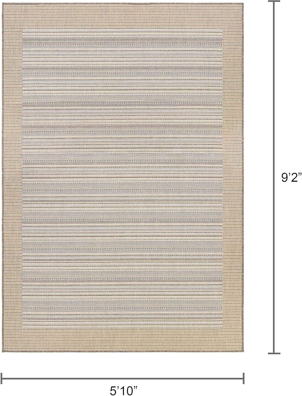 Ivory Stripe Easy-Care Synthetic 6' x 9' Outdoor Rug