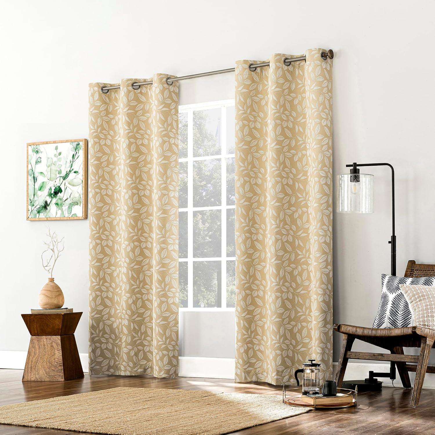 Satti Embroidered Leaf 100% Blackout Grommet Curtain Panel