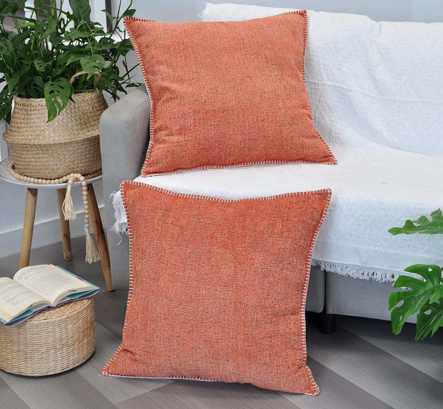 Oveesha Soft Chenille Throw Pillow Covers With Stitched Edge (Set of 2)