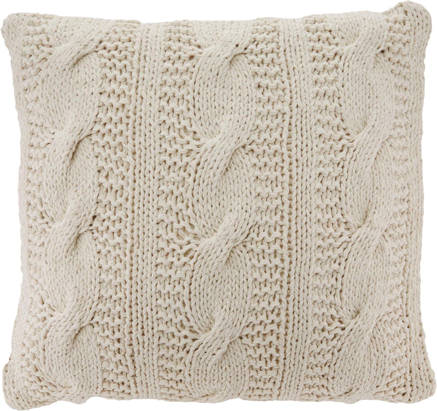 Vanilla Cable Knit Cotton Square Throw Pillow Set