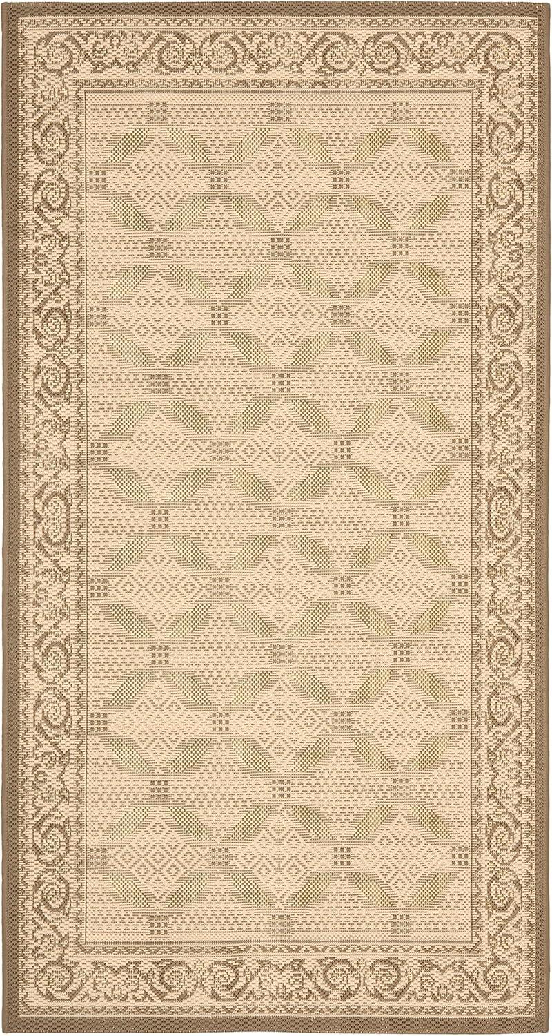 SAFAVIEH Courtyard Cohen Bordered Indoor/Outdoor Area Rug, Beige/Dark Beige, 4' x 5'7"