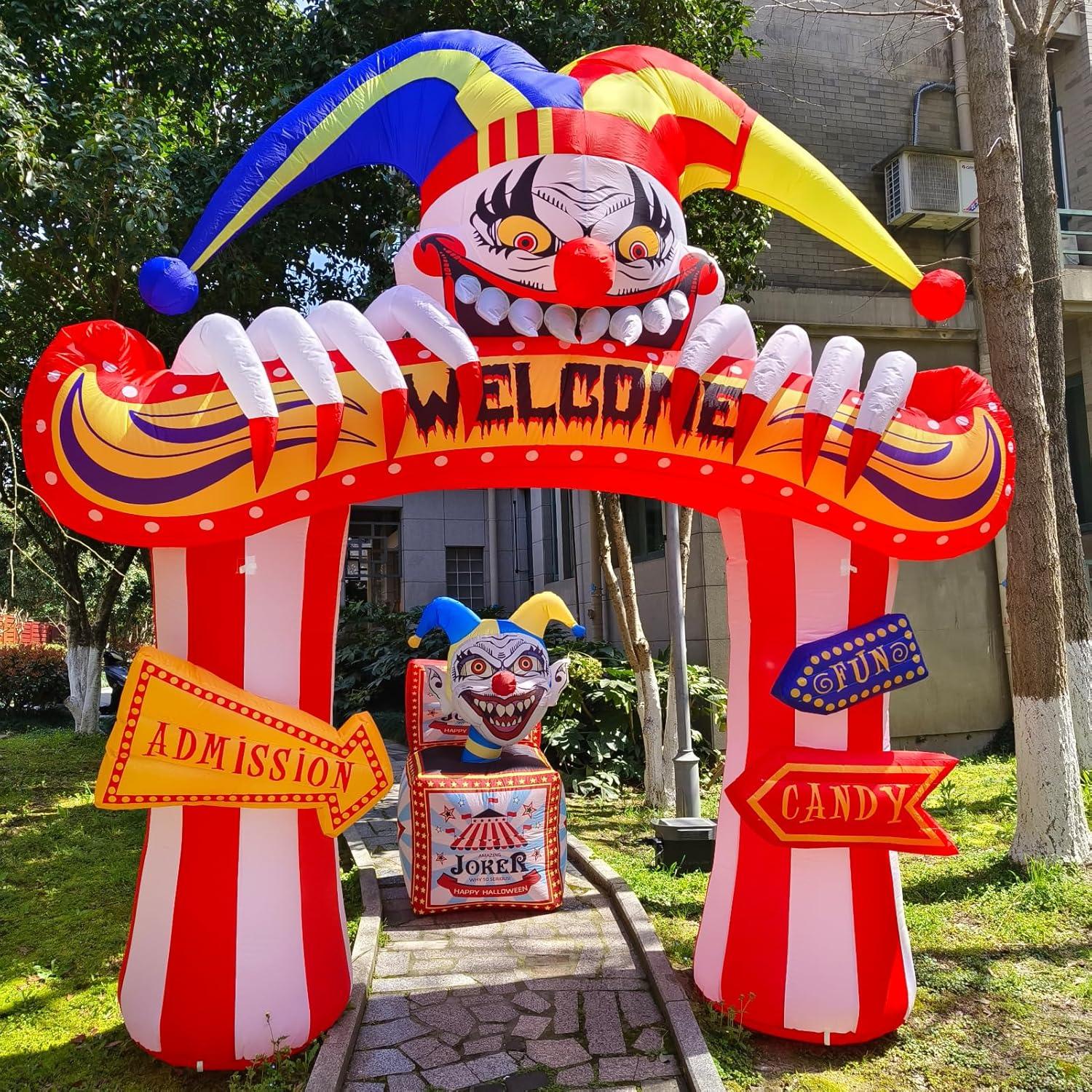 10 Ft Bright White Inflatable Clown Arch with LED Lights