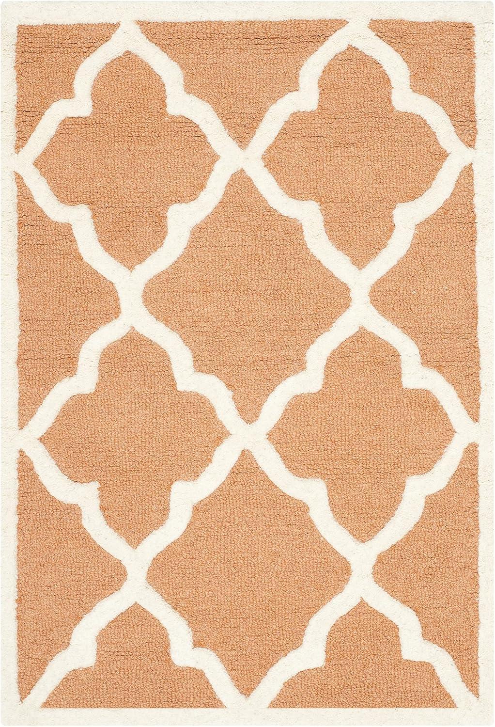 Handmade Coral and Ivory Wool Moroccan Trellis Accent Rug 2' x 3'