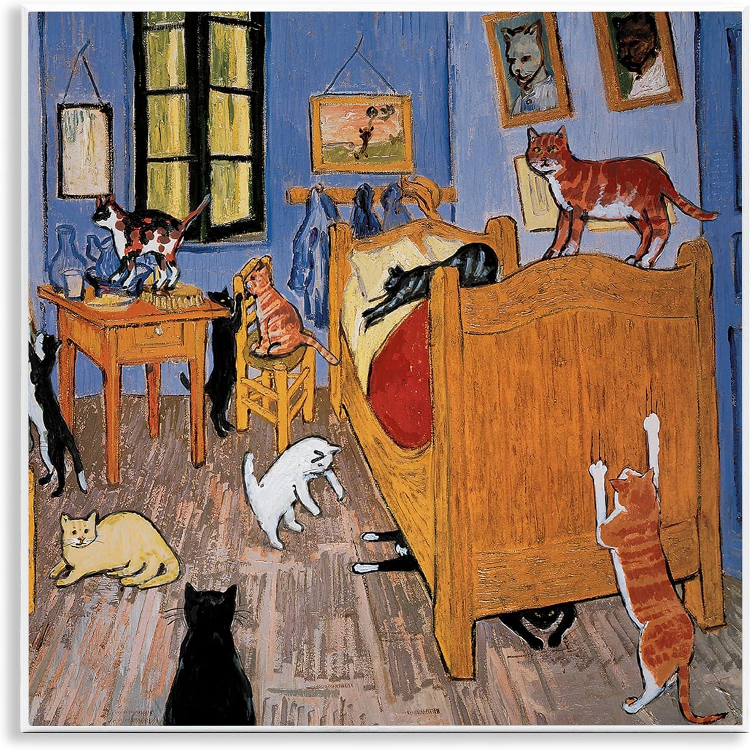 Stupell Industries Cats in Bedroom Classics Parody, 12" x 12"