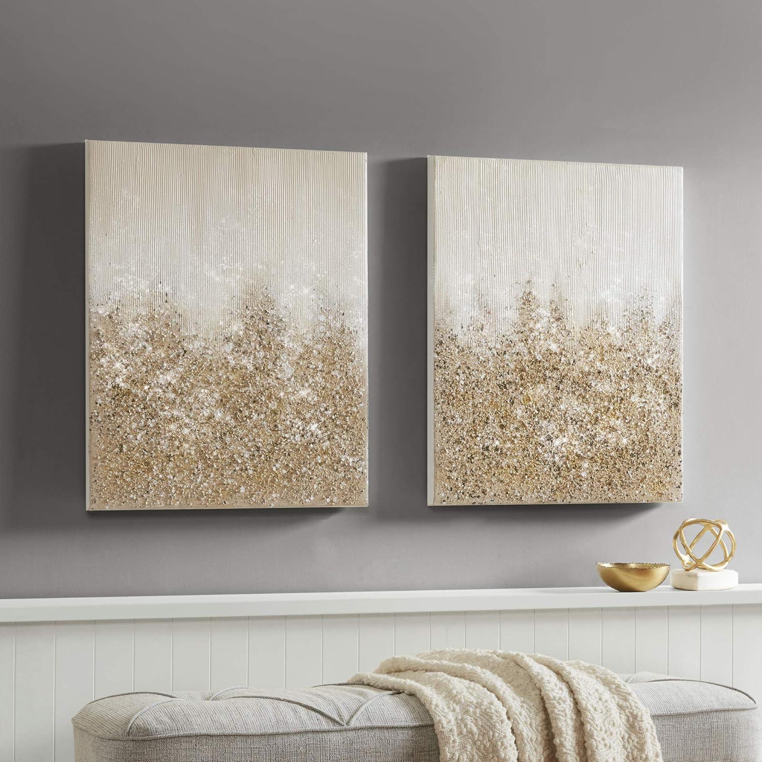 Madison Park Set of 2 22" x 28" Glimmer Hand Brush Embellished Canvas Gold: Modern Abstract Wall Art for Living Room