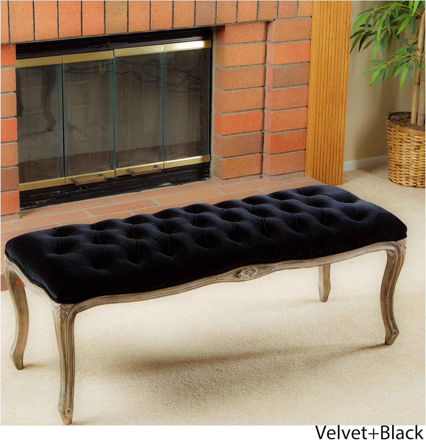 Tufted Black Velvet Bench - Christopher Knight Home: Rubberwood Frame, Cushioned, for Living Room & Bedroom