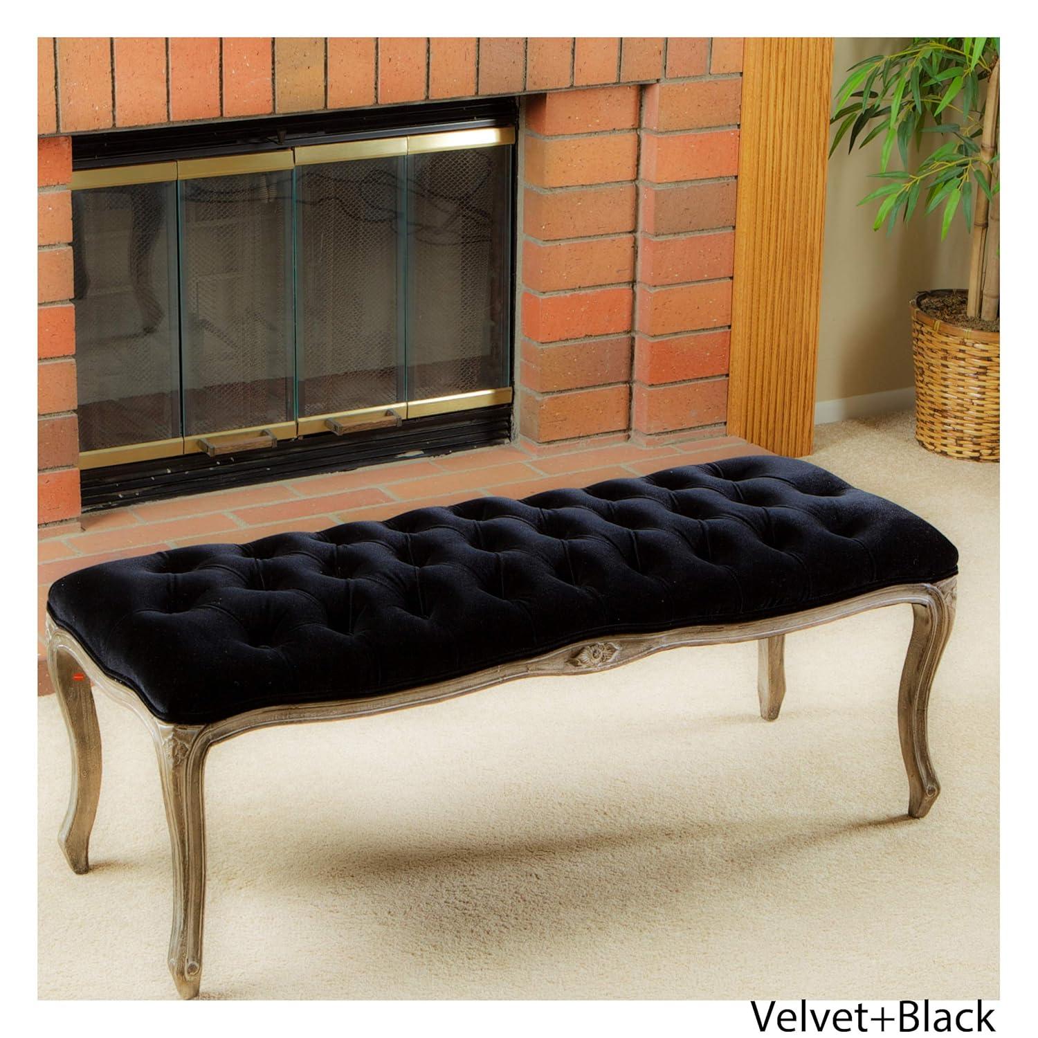 Tufted Black Velvet Bench - Christopher Knight Home: Rubberwood Frame, Cushioned, for Living Room & Bedroom