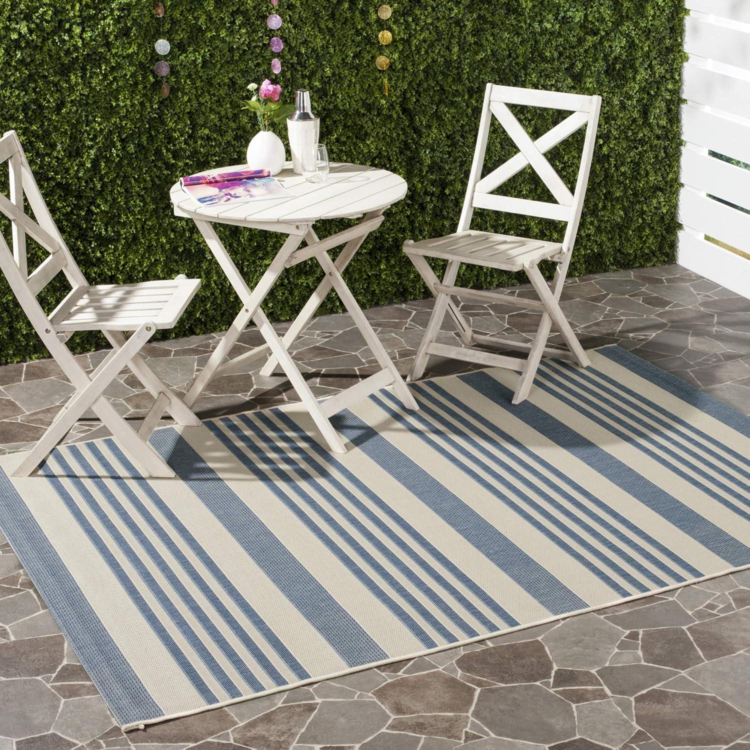 Brown and Bone Stripe Synthetic Indoor/Outdoor Rug