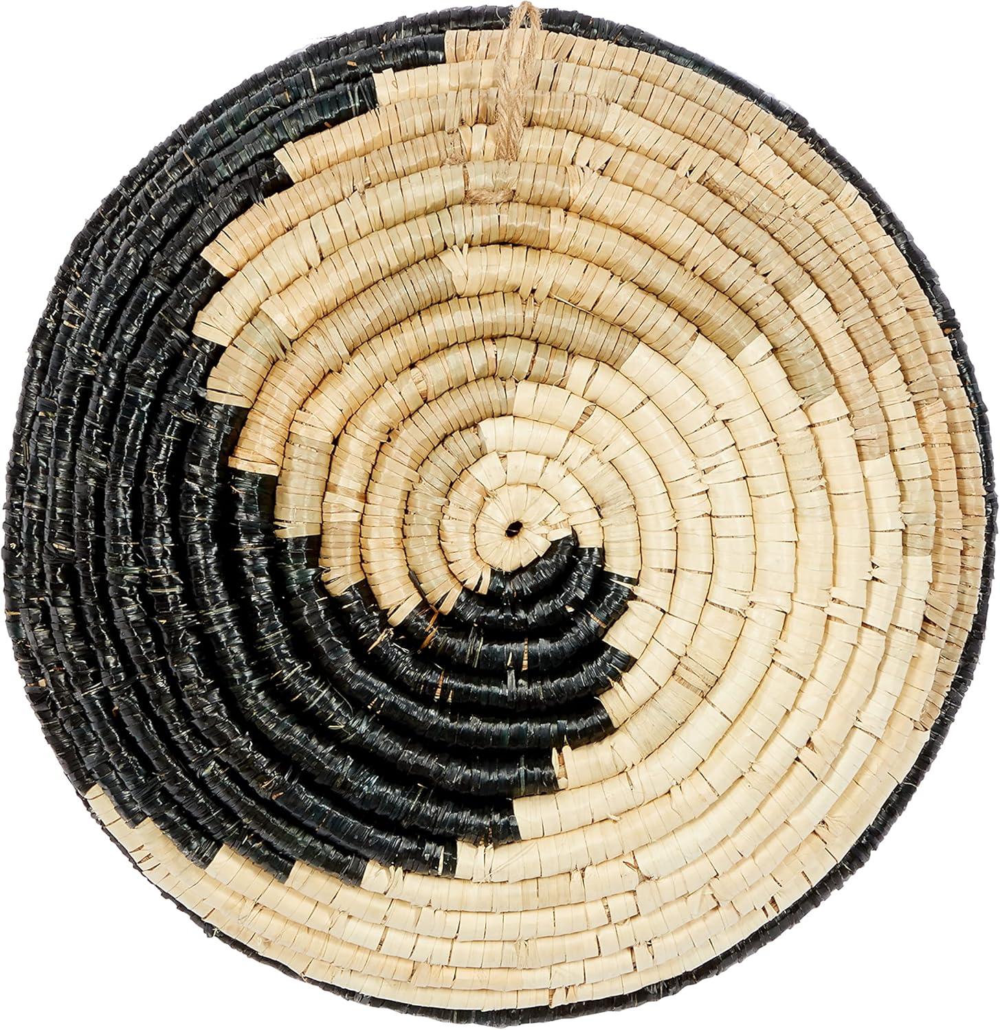 Deco 79 Seagrass Plate Handmade Home Wall Decor Spiral Basket Wall Sculpture, Set of 3 Wall Art 20", 18", 16"H, Black