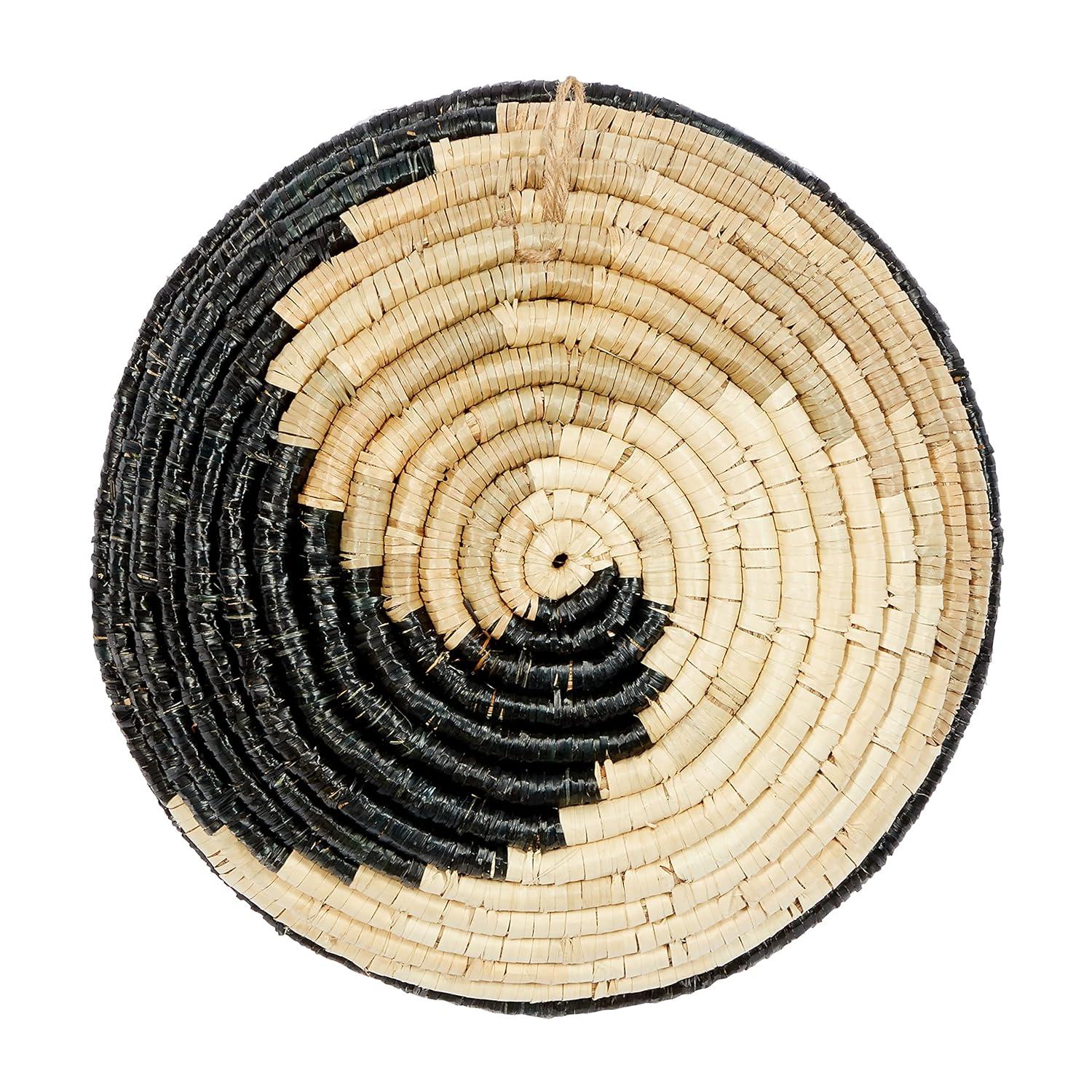 Deco 79 Seagrass Plate Handmade Home Wall Decor Spiral Basket Wall Sculpture, Set of 3 Wall Art 20", 18", 16"H, Black