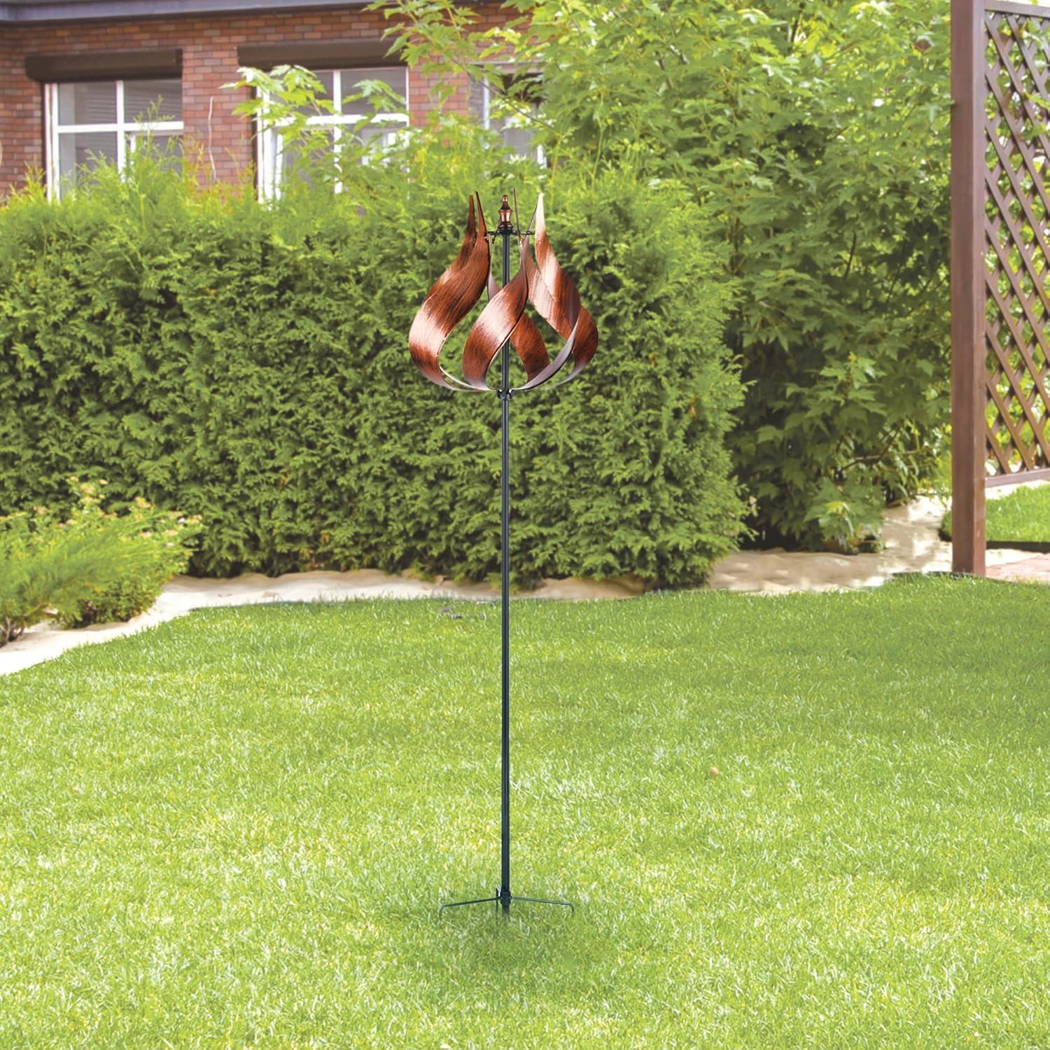 Teamson Home Outdoor Tulip Kinetic Windmill Sculpture, Tangerine