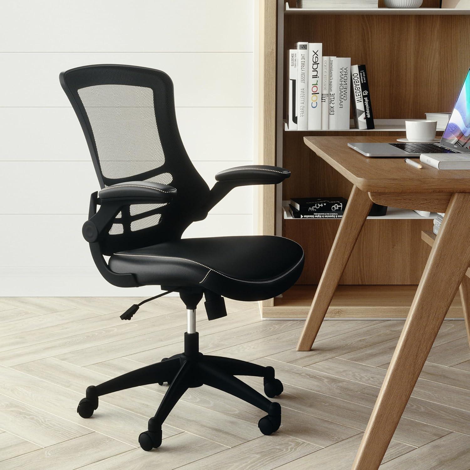 YZboomLife Mid-Back Black Mesh Swivel Ergonomic Task Office Chair with Flip-Up Arms