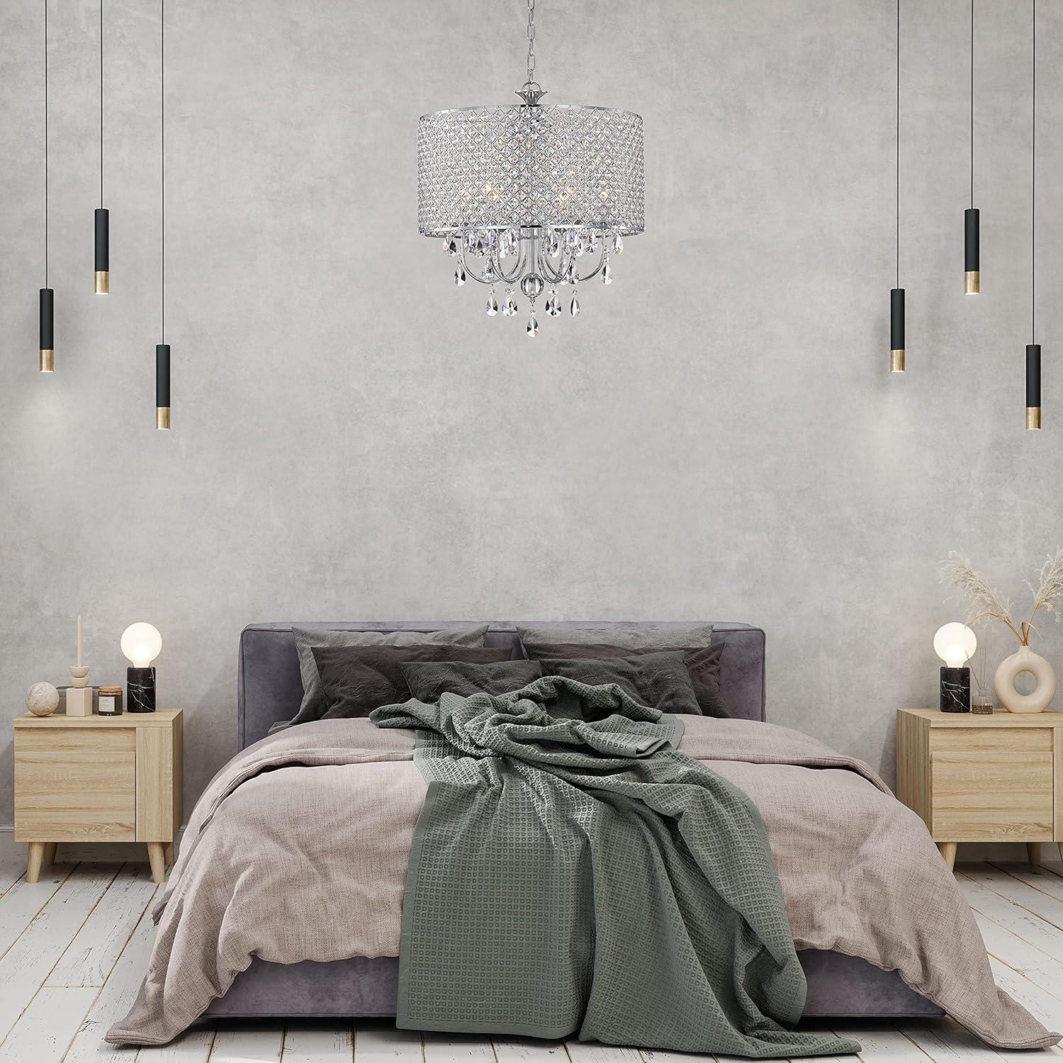 Chrome Mini Crystal Candle Drum Chandelier, 22"