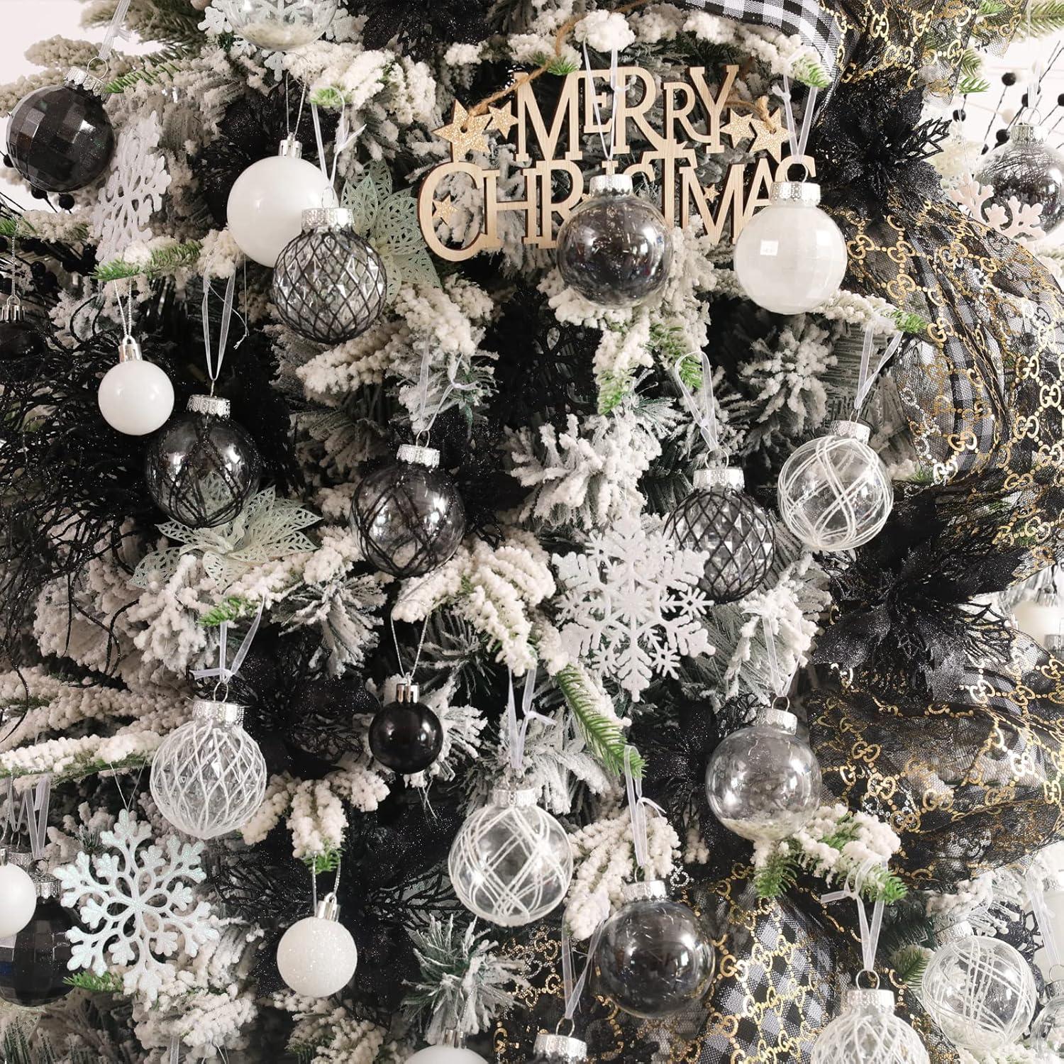 30Pcs Christmas Ball Ornaments- NOGIS 60mm/2.36" Shatterproof Clear Plastic Xmas Balls Baubles Set with Stuffed Delicate Sparkling, Hanging Christmas Tree Decorations (White)
