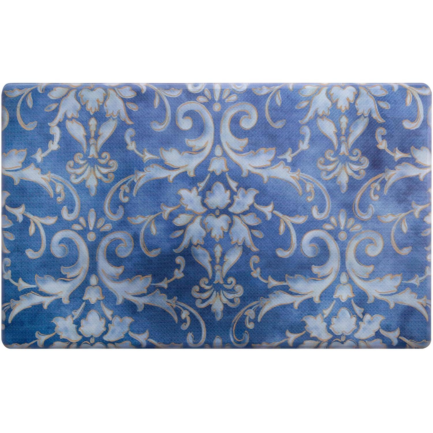 SoHome Cozy Living Watercolor Damask Anti-Fatigue Kitchen Mat, Blue/Gold, 17.5"x30"