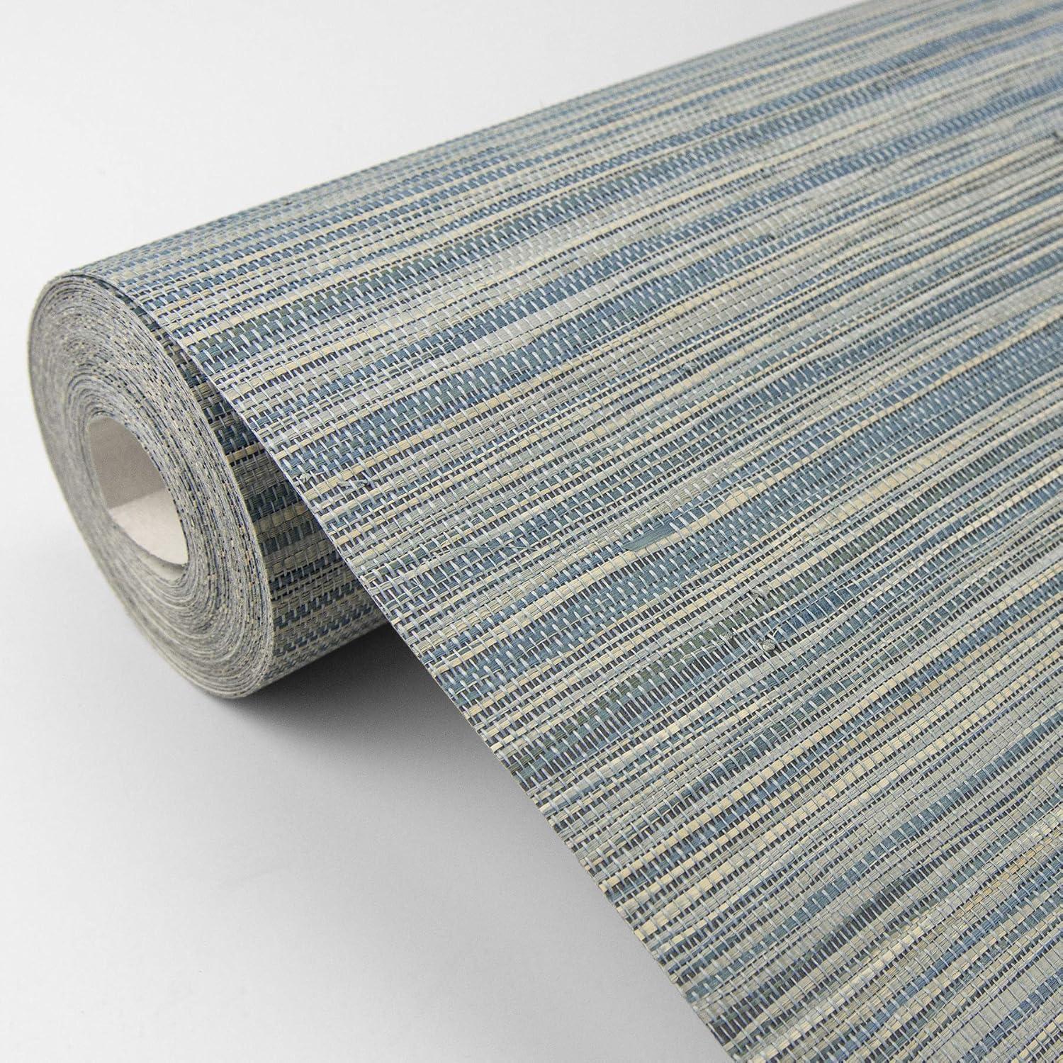 Pattaya Blue Grasscloth Non-Pasted Washable Wallpaper