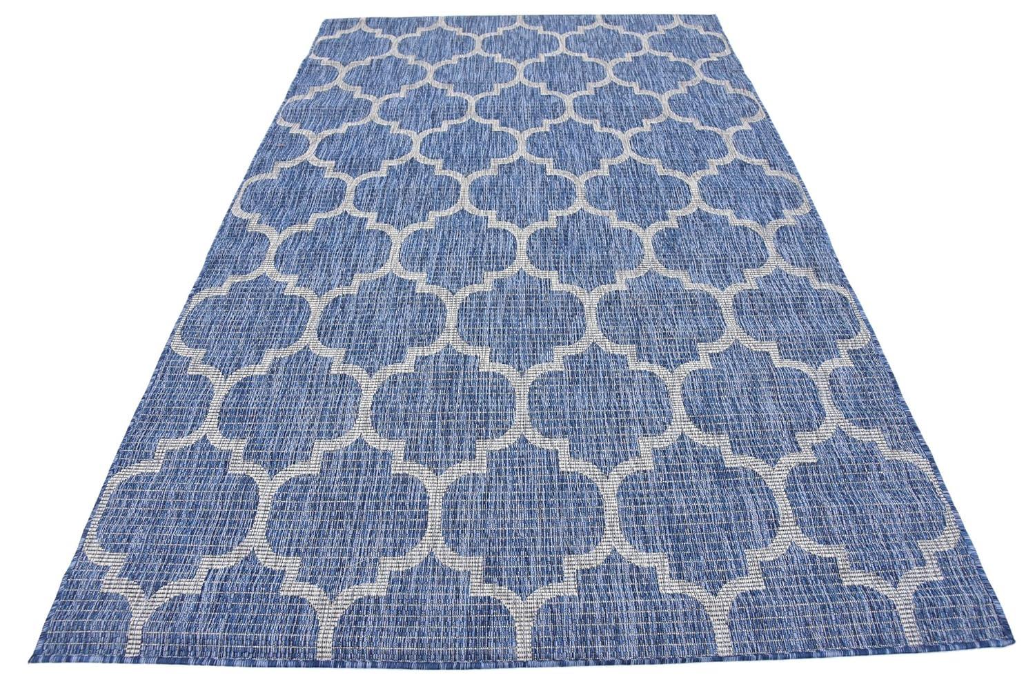 Unique Loom 5' 3 x 8' 0 Rectangle Indoor/Outdoor Trellis Navy Blue Area Rug