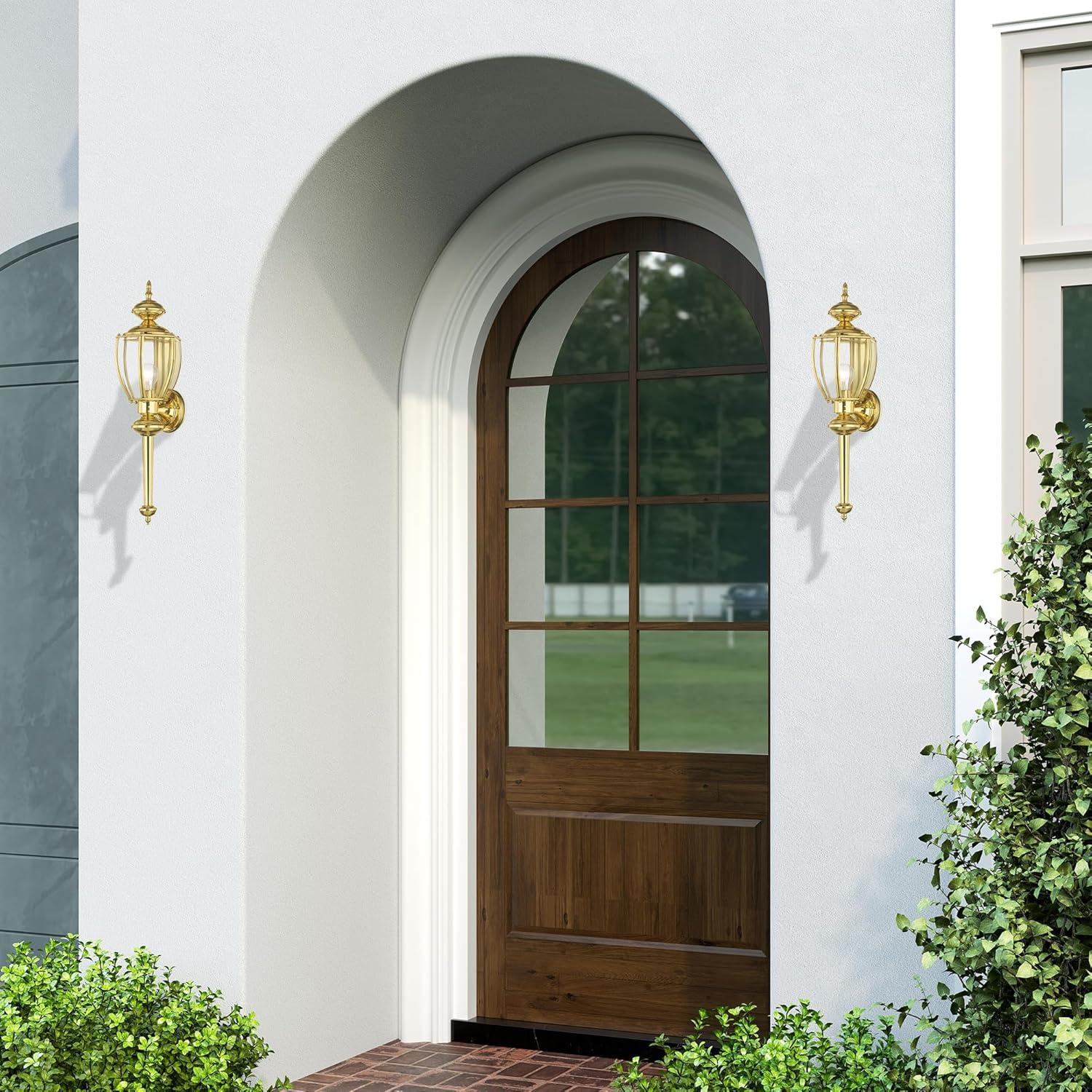 Livex Lighting Outdoor Basics 1 -Light 25.0-in H Polished Brass Hardwired Outdoor Wall Light