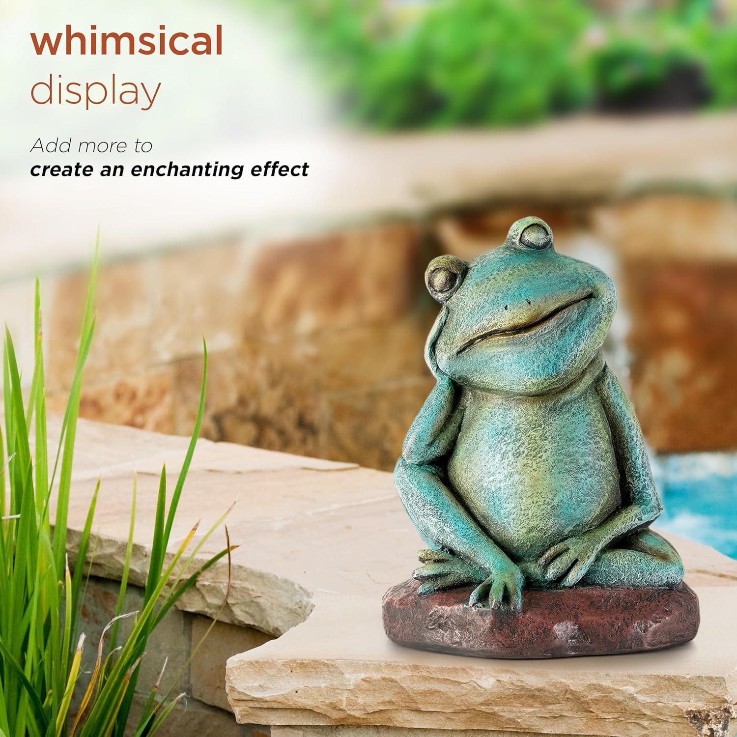 15" Green Magnesium Oxide Pensive Frog Lawn Decoration