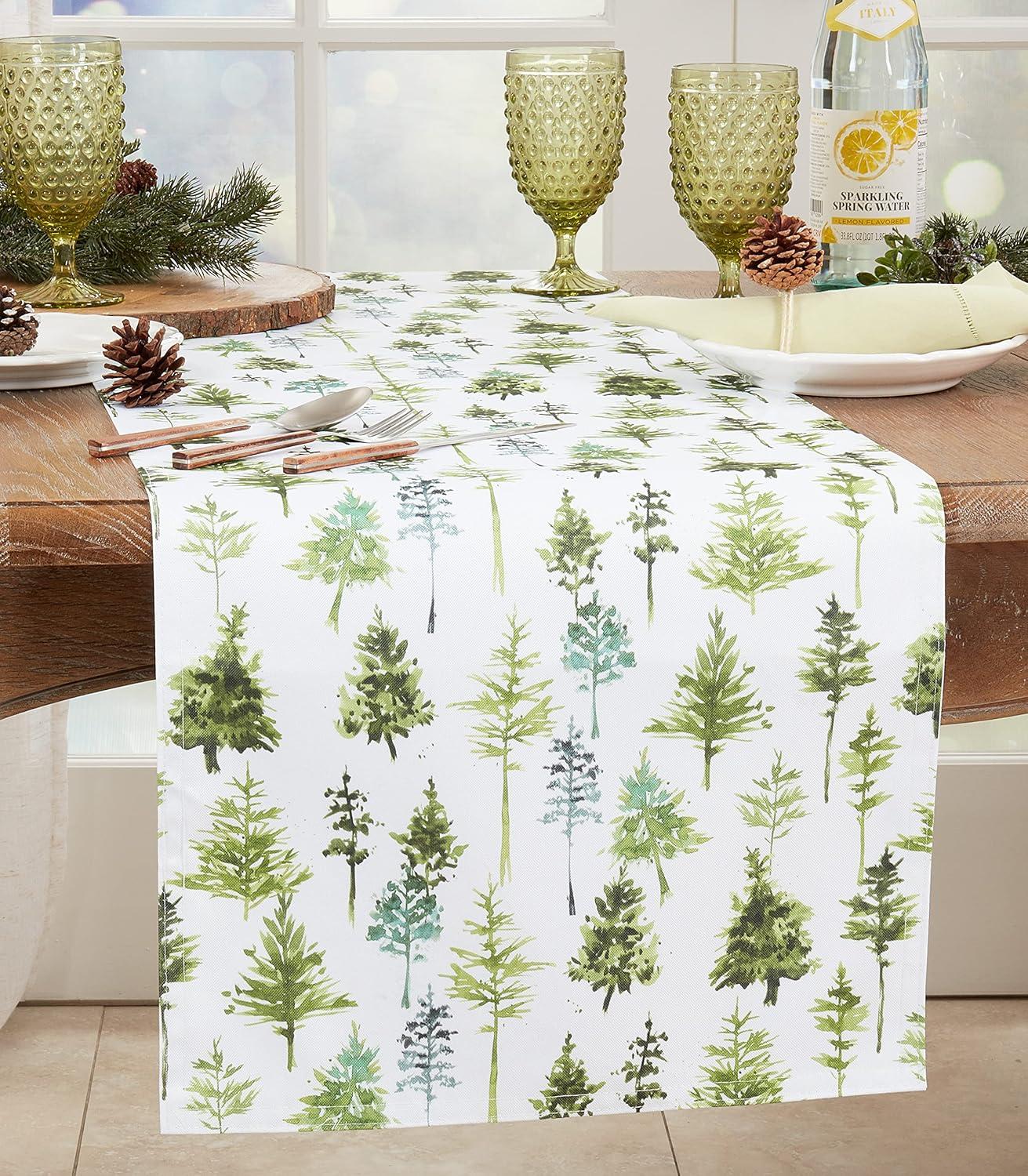 Saro Lifestyle Dining Table Runner With Forest Trees Design