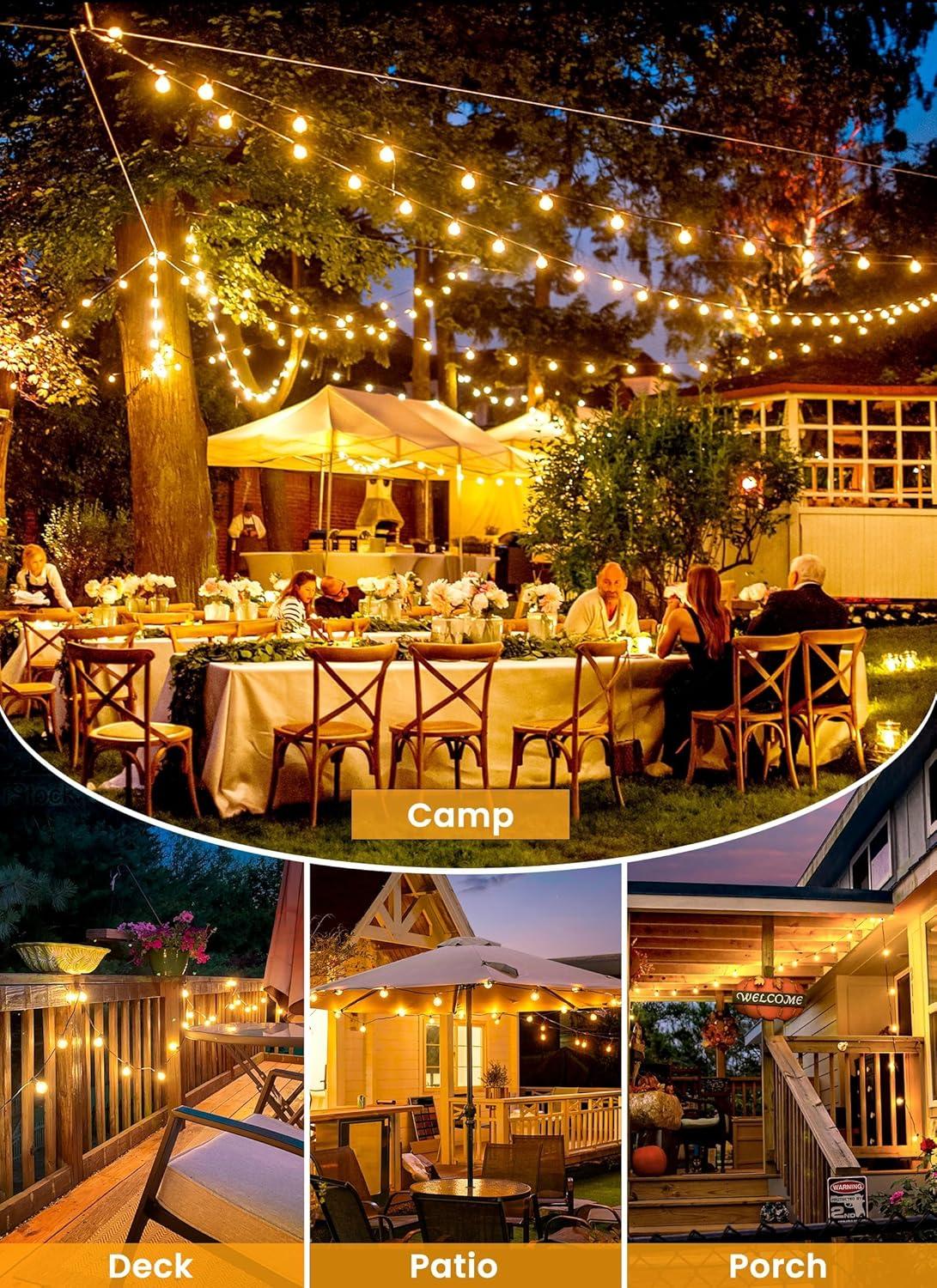 29Feet Solar String Lights Outdoor G40 Patio Lights with 25 LED Shatterproof Bulbs, 4 Light Modes, Weatherproof Hanging Lights for Backyard Bistro Pergola Party Decor, E12 Base, 2700K, Black