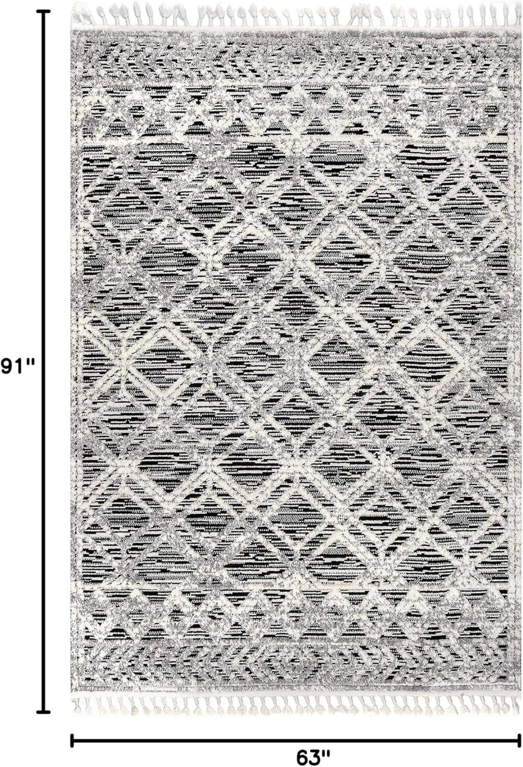Nuloom 5x8 Ansley Moroccan Tassel Indoor Area Rug, Grey, High-Low Textured Bohemian Design, Plush High Pile, Stain Resistant, Bedroom, Living Room