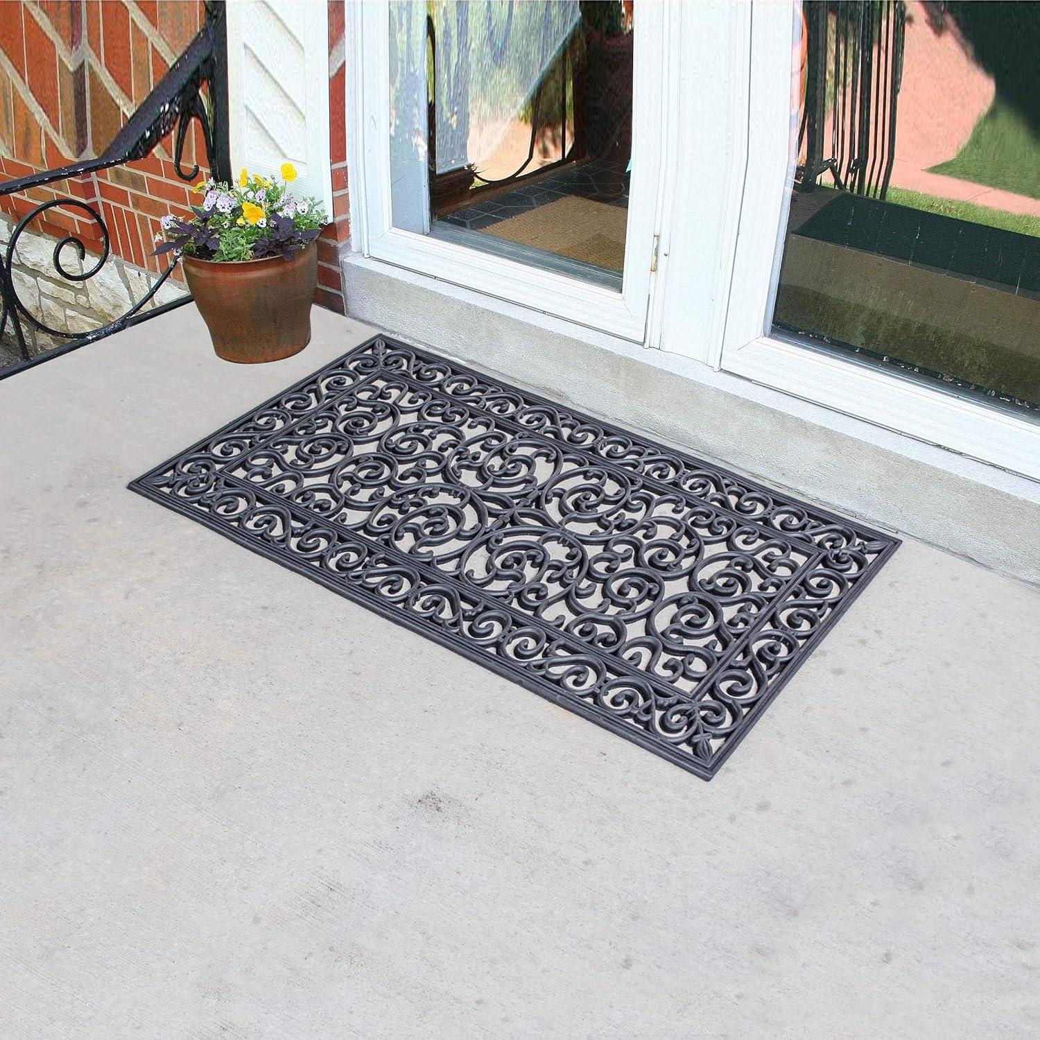 AmeriHome 4 Ft x 2 Ft Decorative Scrollwork Entryway Rubber Door Mat - 2 Pack