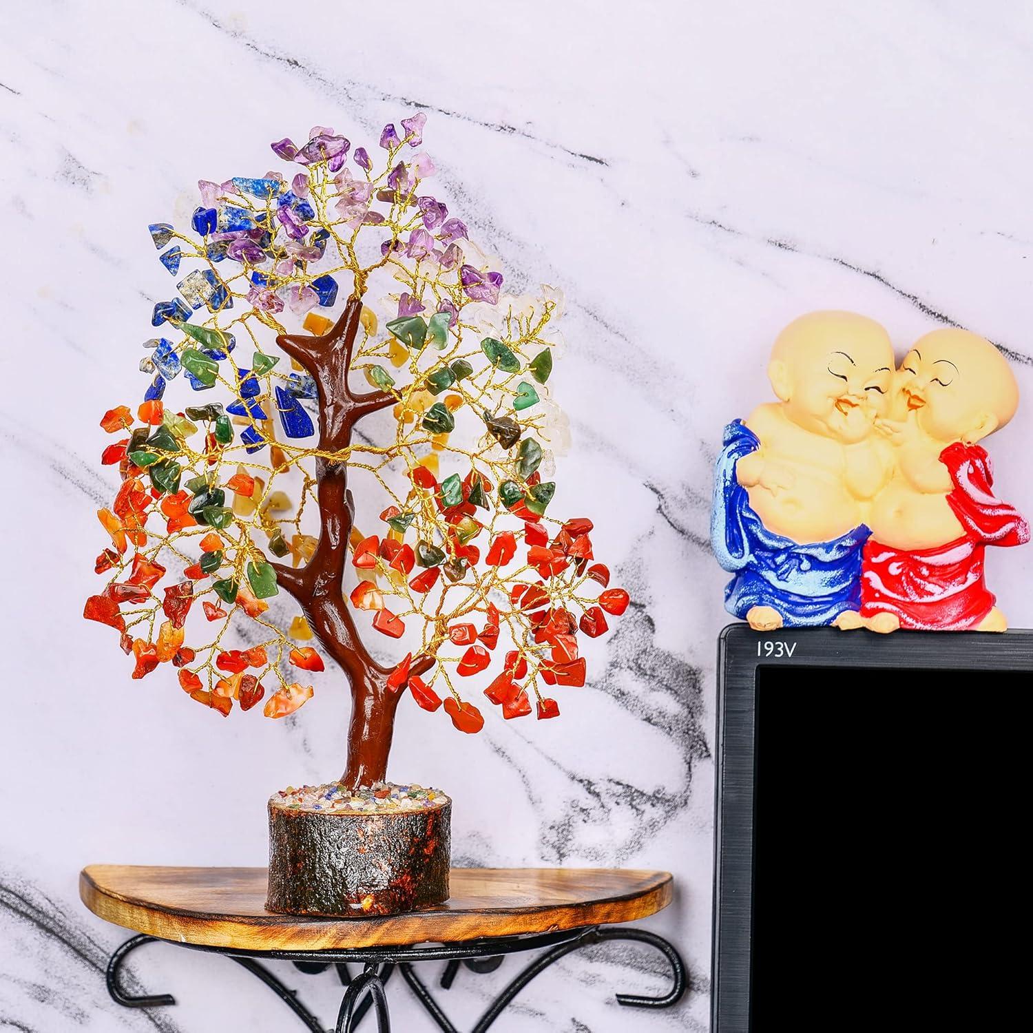 Multicolor Crystal Chakra Tree with Golden Wire