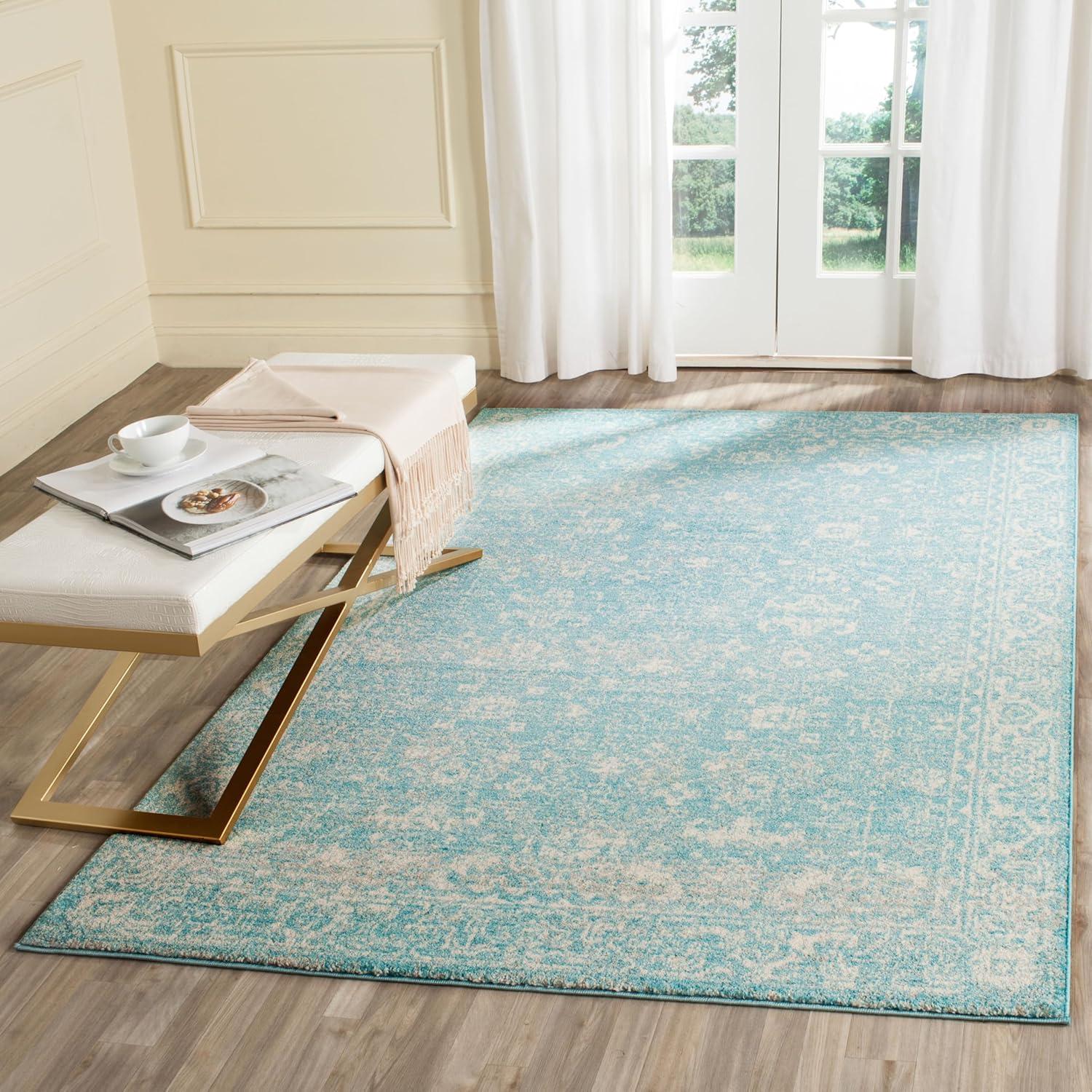 Evoke EVK270 Power Loomed Area Rug Light Blue / Ivory 4' X 6' - Safavieh.